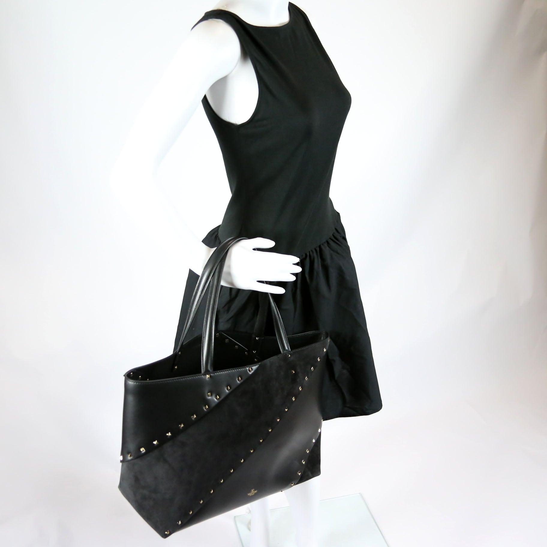 Rockstud Wispy Tote Suede/Leather Black