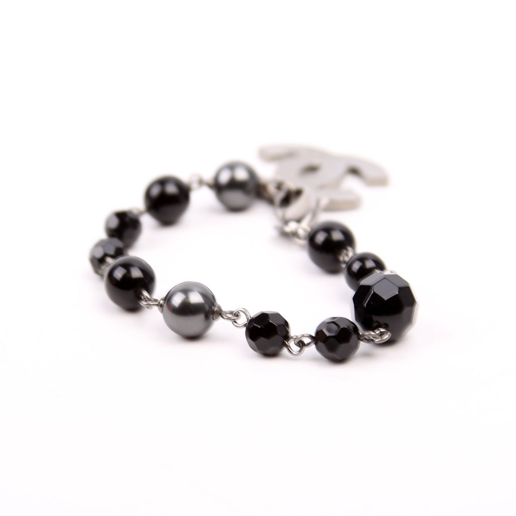 Large CC Beaded Chain Bracelet Silver/Black