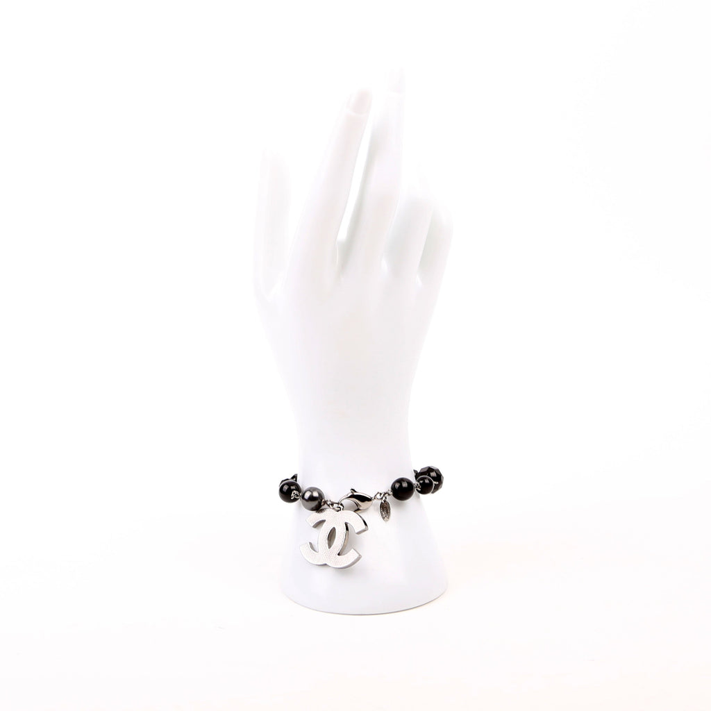 Large CC Beaded Chain Bracelet Silver/Black