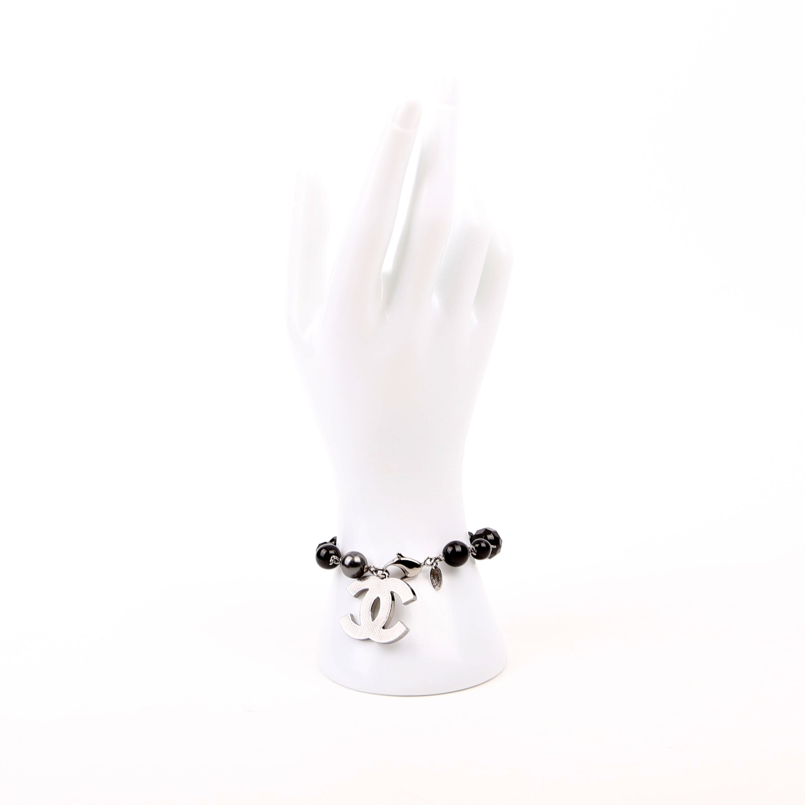 Large CC Beaded Chain Bracelet Silver/Black