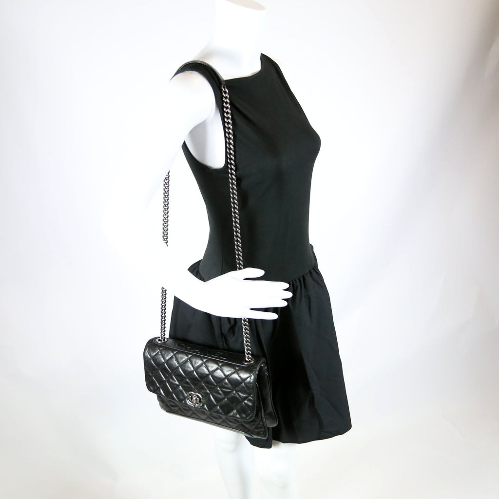 CC Flap Bag Aged Calfskin 17M Black
