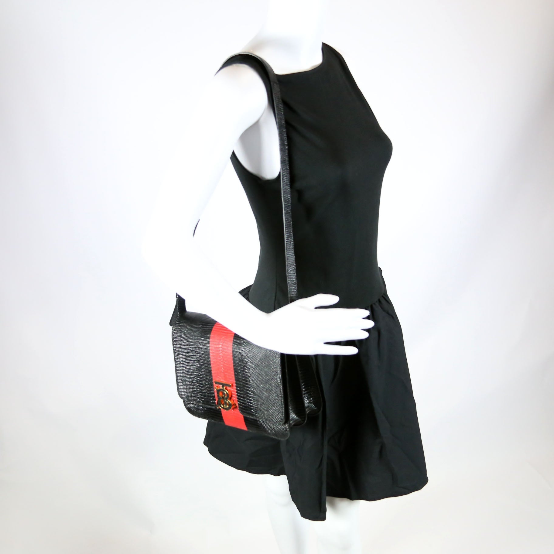 Brit Embossed Leather Crossbody Black/Red