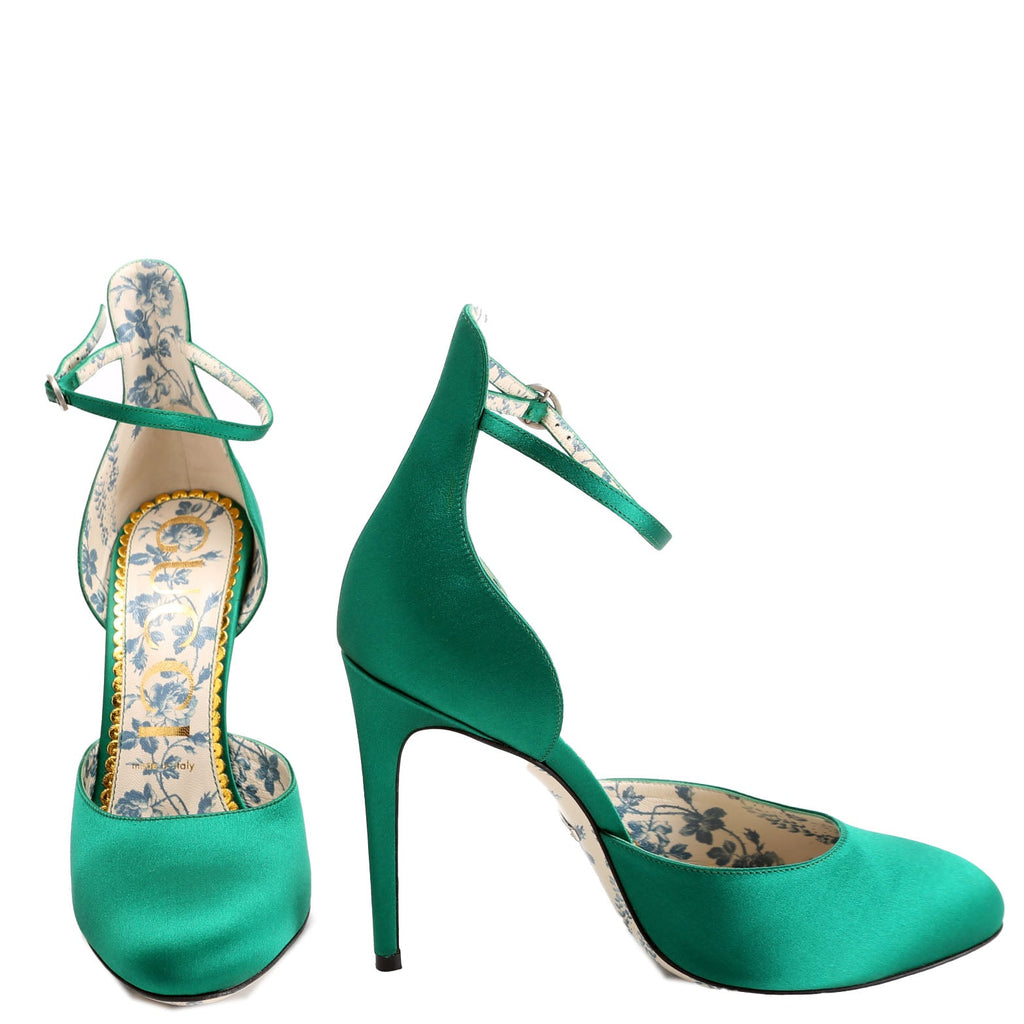 Gucci Satin Daisy Ankle Strap 105 Pumps Size 39
