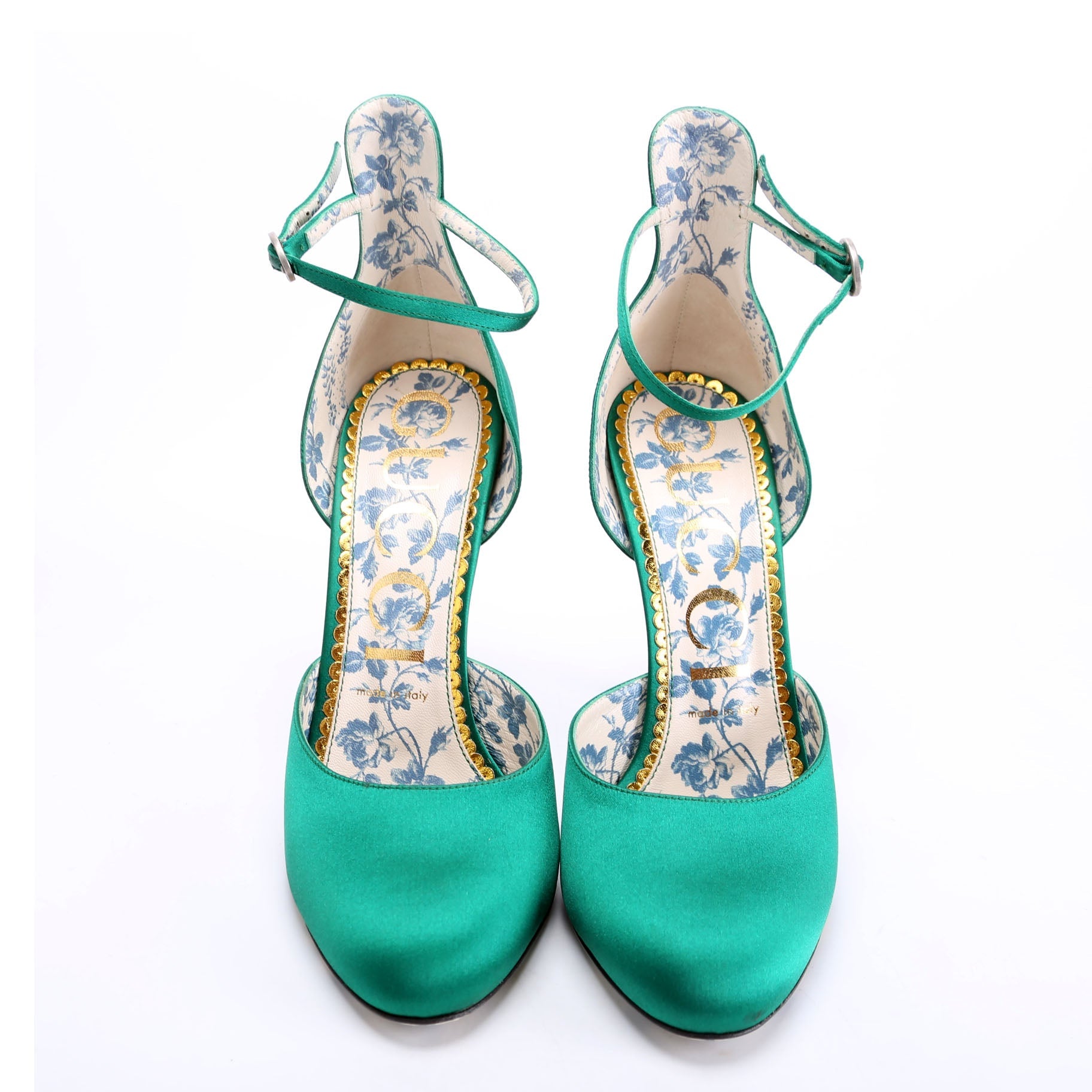 Gucci Satin Daisy Ankle Strap 105 Pumps Size 39