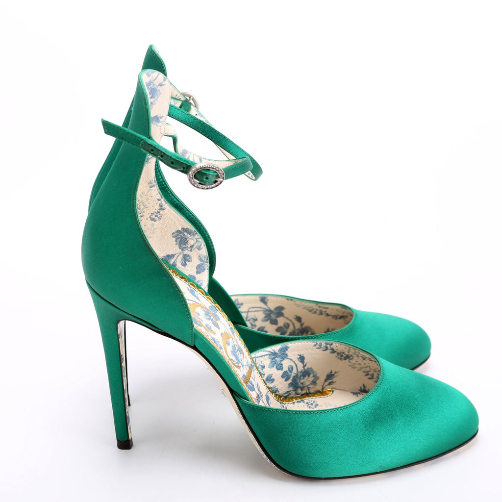 Gucci Satin Daisy Ankle Strap 105 Pumps Size 39