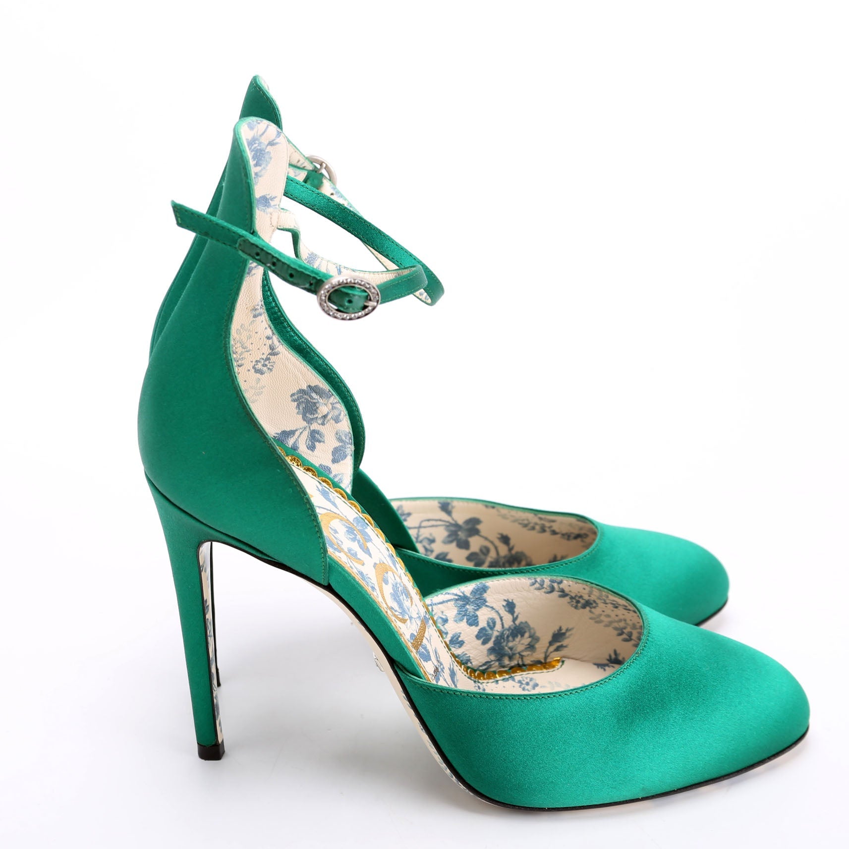 Gucci Satin Daisy Ankle Strap 105 Pumps Size 39