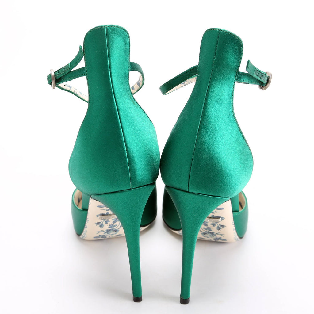 Gucci Satin Daisy Ankle Strap 105 Pumps Size 39