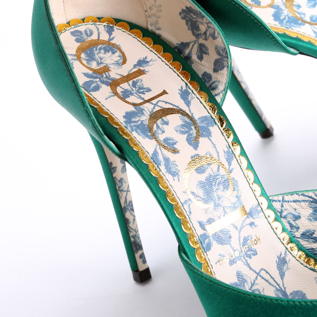 Gucci Satin Daisy Ankle Strap 105 Pumps Size 39