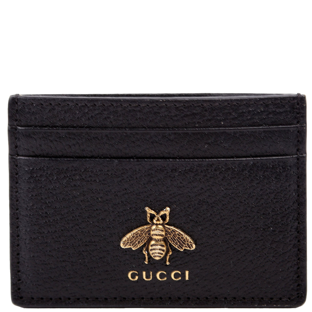 523685 Animalier Leather Card Holder Black