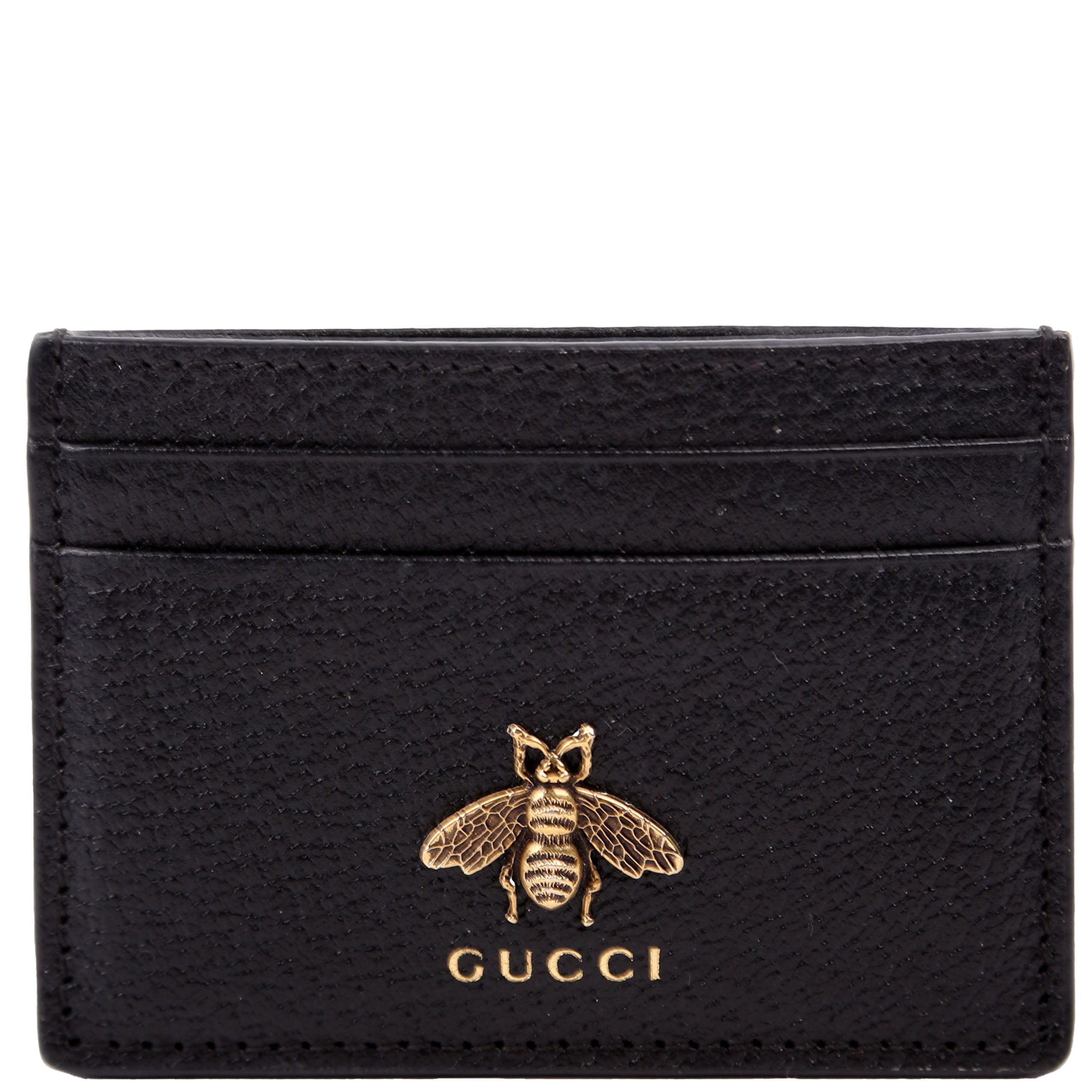 523685 Animalier Leather Card Holder Black