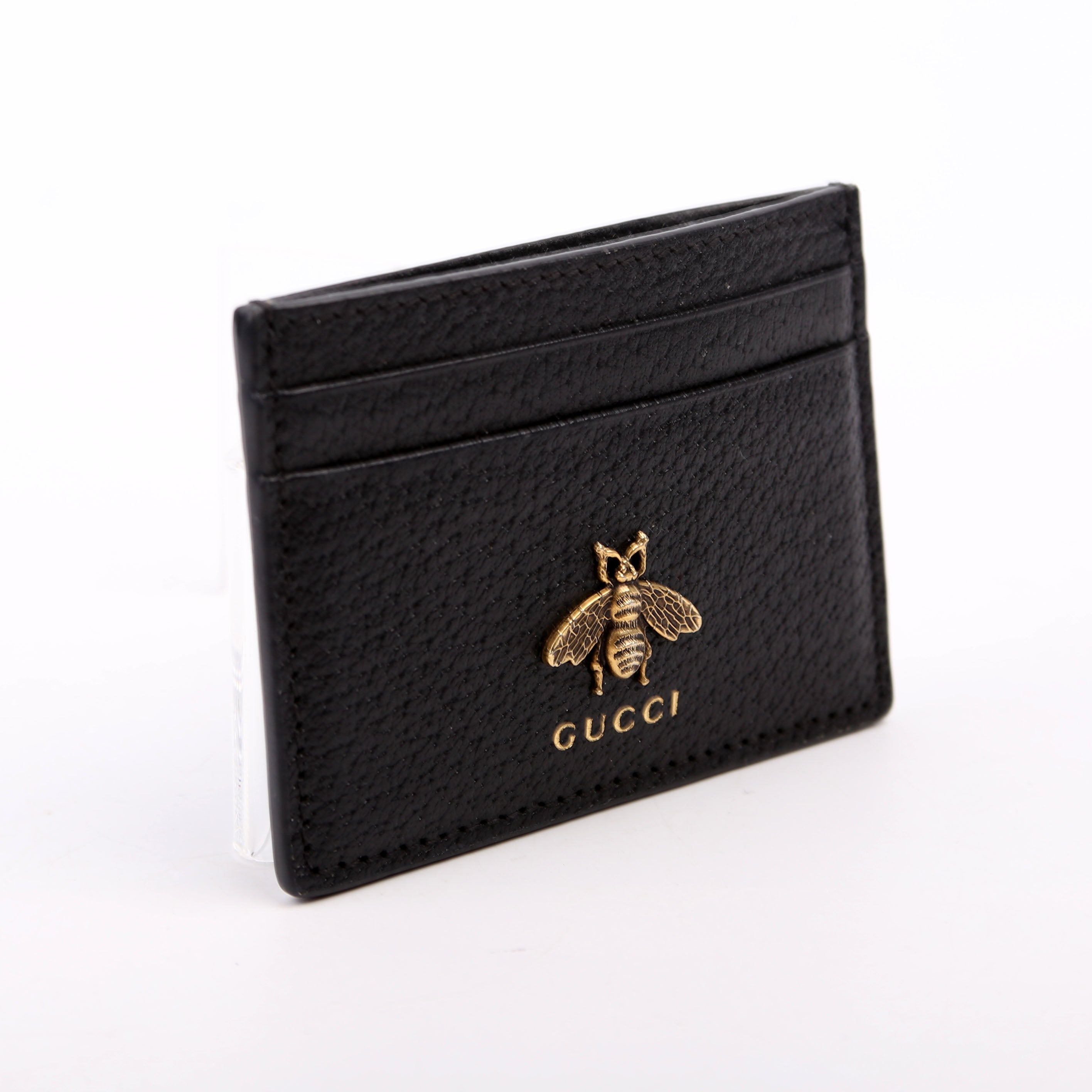 523685 Animalier Leather Card Holder Black