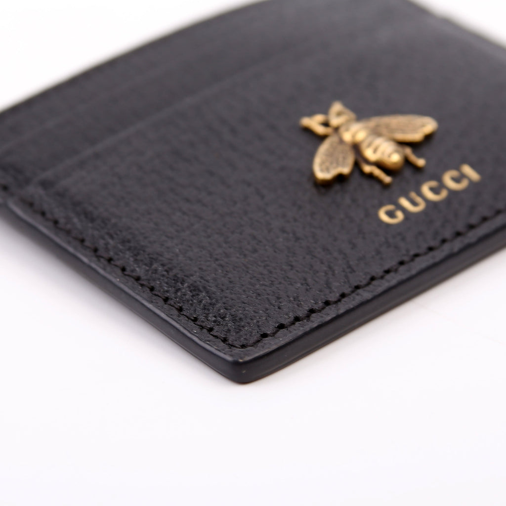 523685 Animalier Leather Card Holder Black