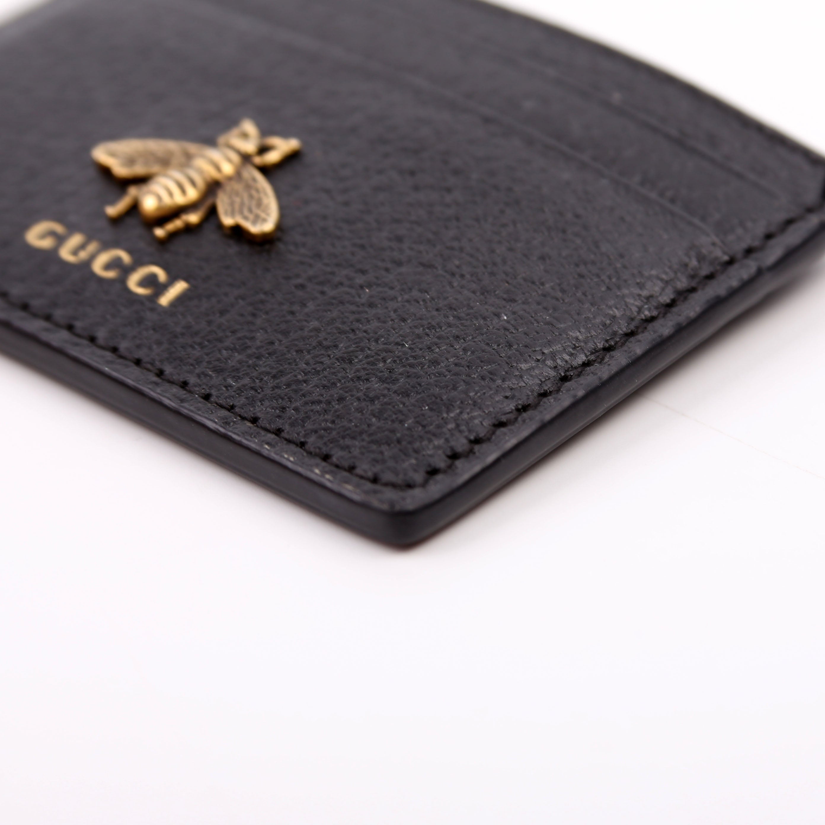 523685 Animalier Leather Card Holder Black