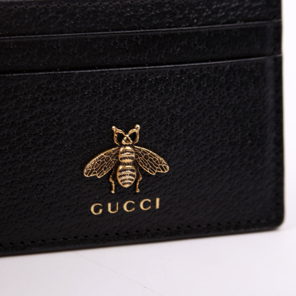 523685 Animalier Leather Card Holder Black