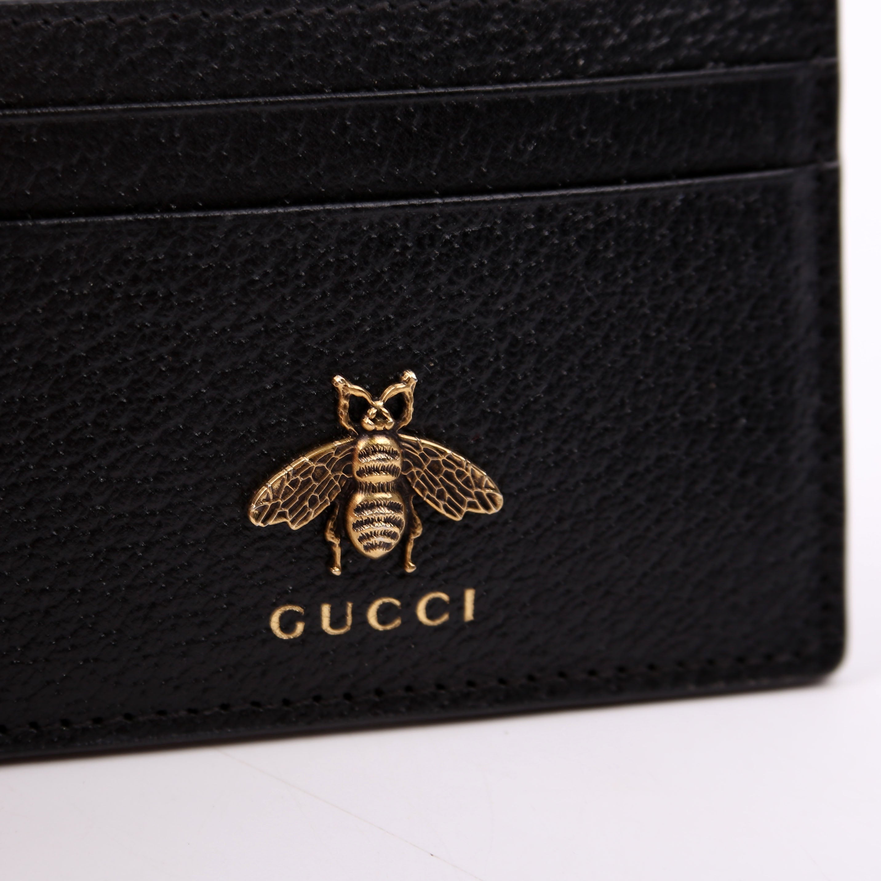 523685 Animalier Leather Card Holder Black