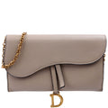 Dior Saddle Pouch With Chain Small Calfskin Gray