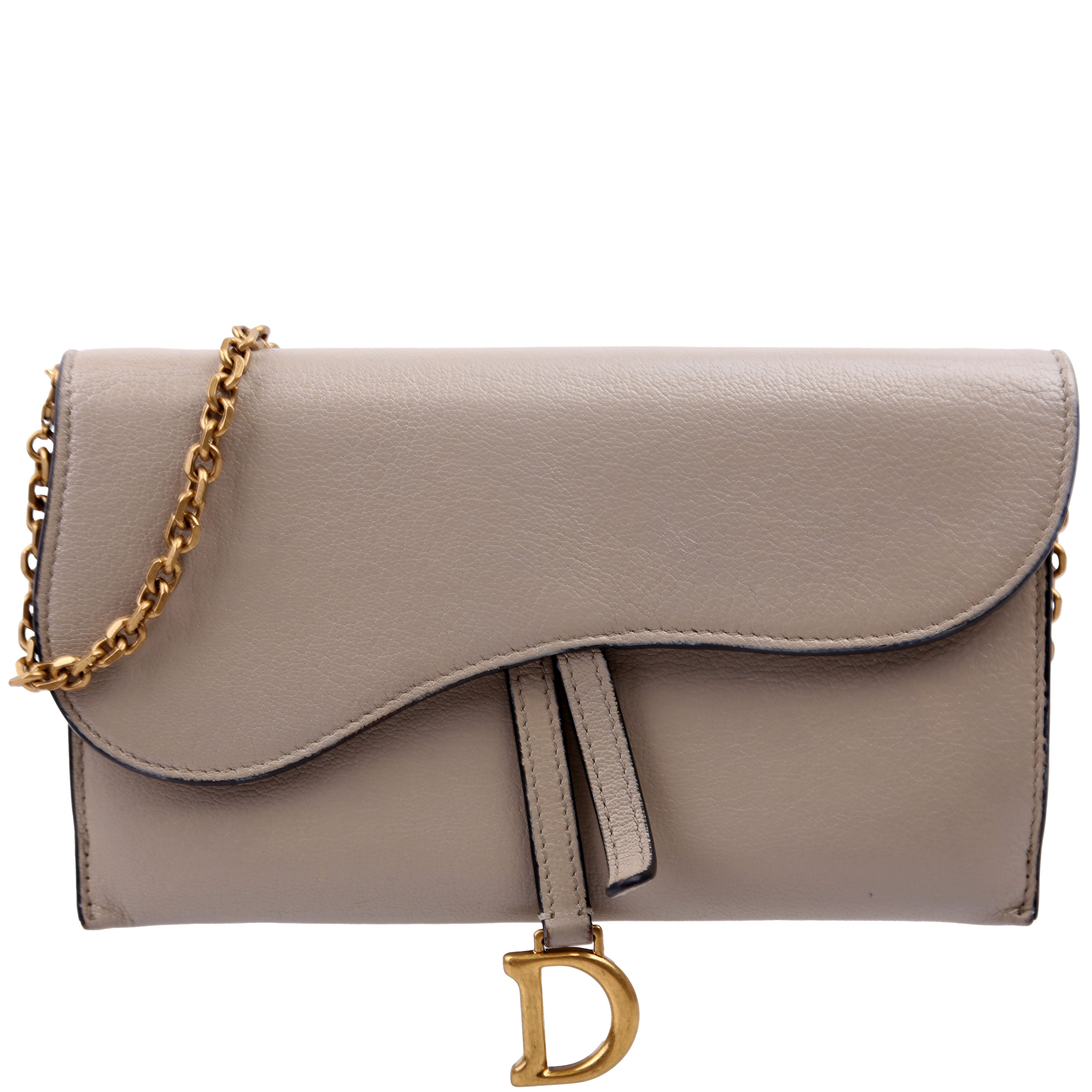 Dior Saddle Pouch With Chain Small Calfskin Gray