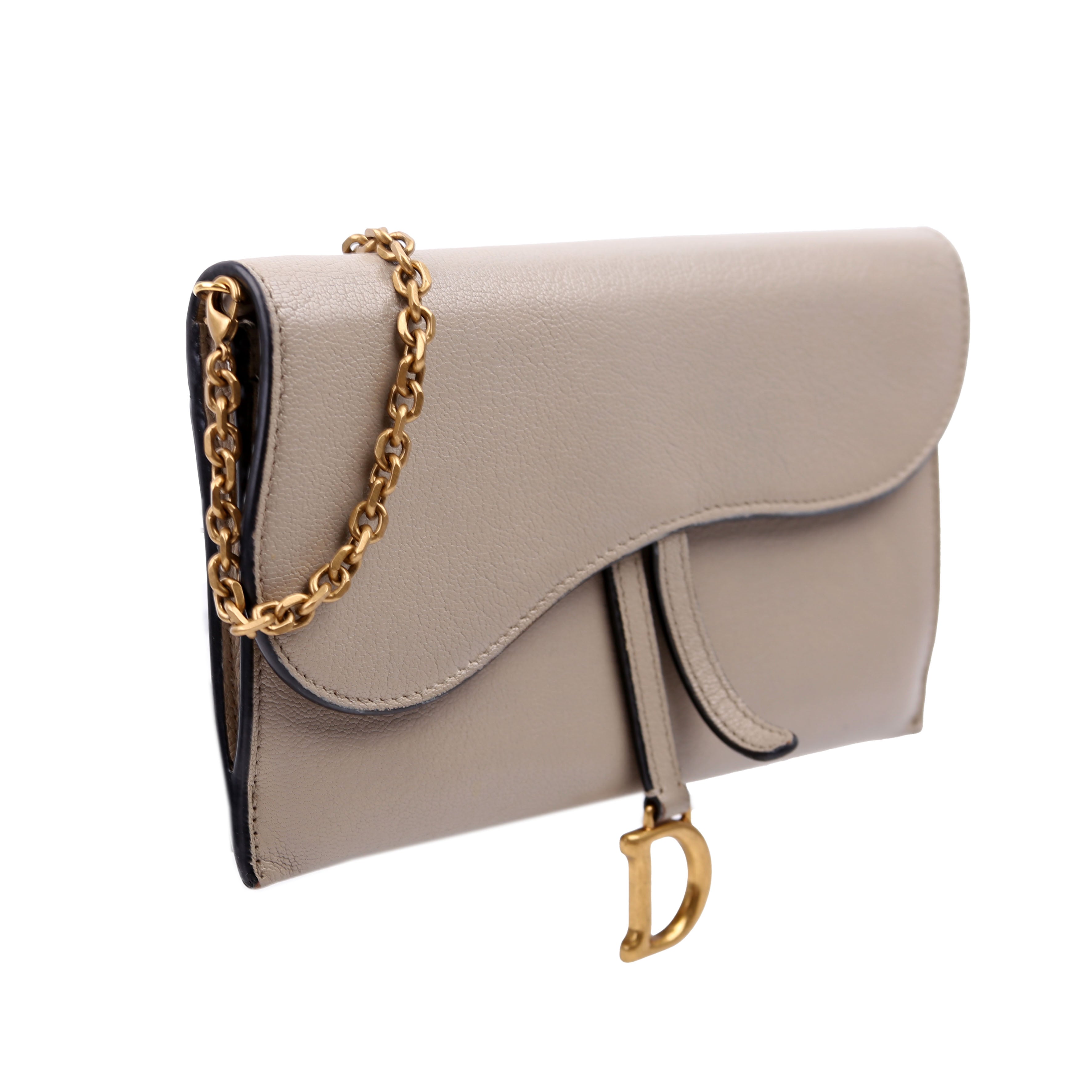 Dior Saddle Pouch With Chain Small Calfskin Gray