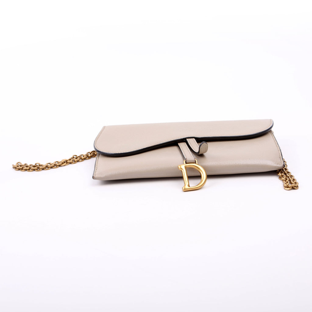 Dior Saddle Pouch With Chain Small Calfskin Gray