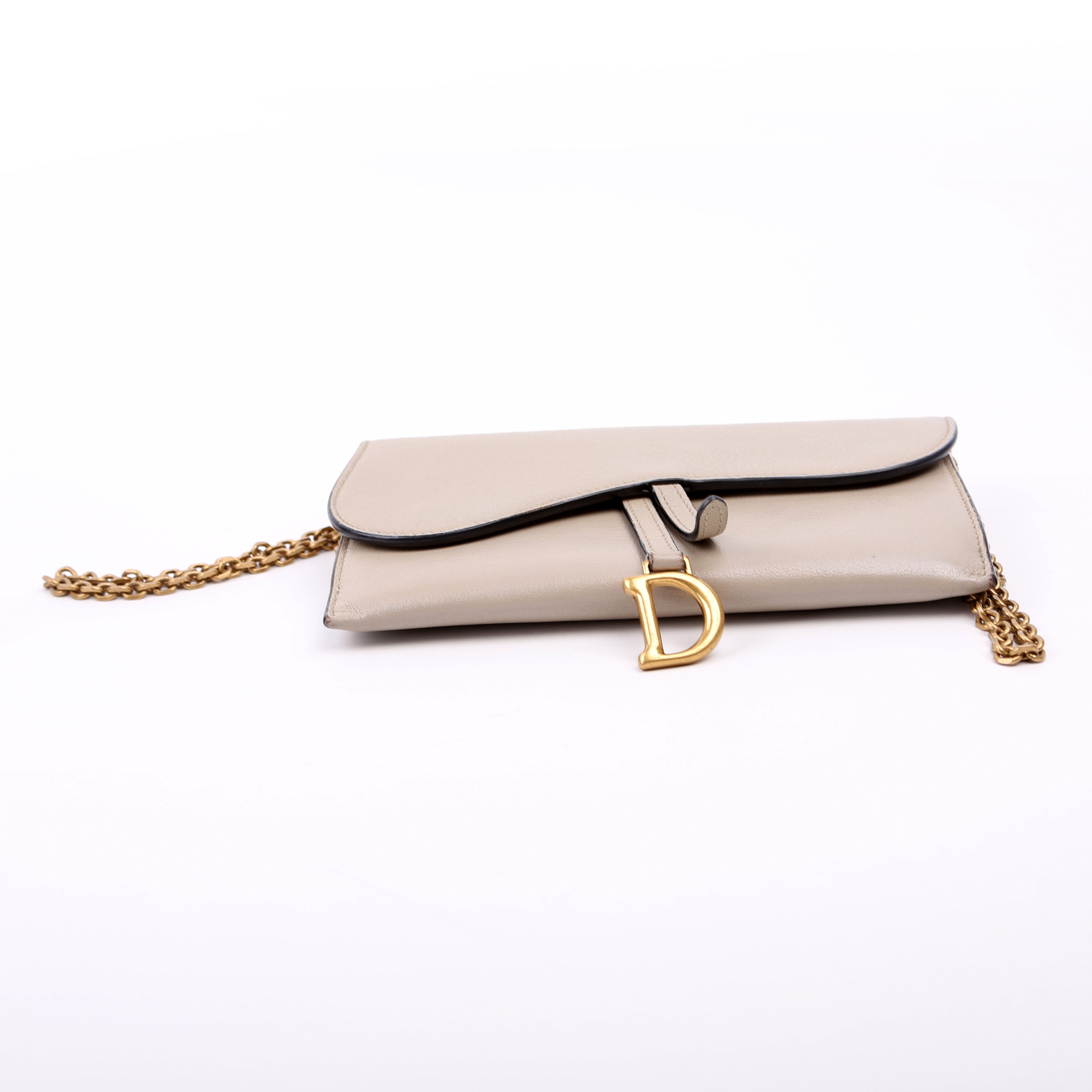 Dior Saddle Pouch With Chain Small Calfskin Gray