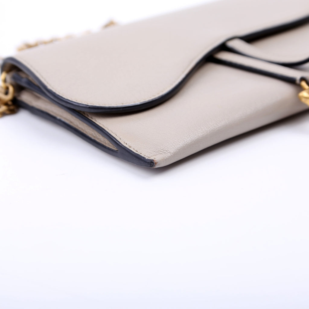 Dior Saddle Pouch With Chain Small Calfskin Gray