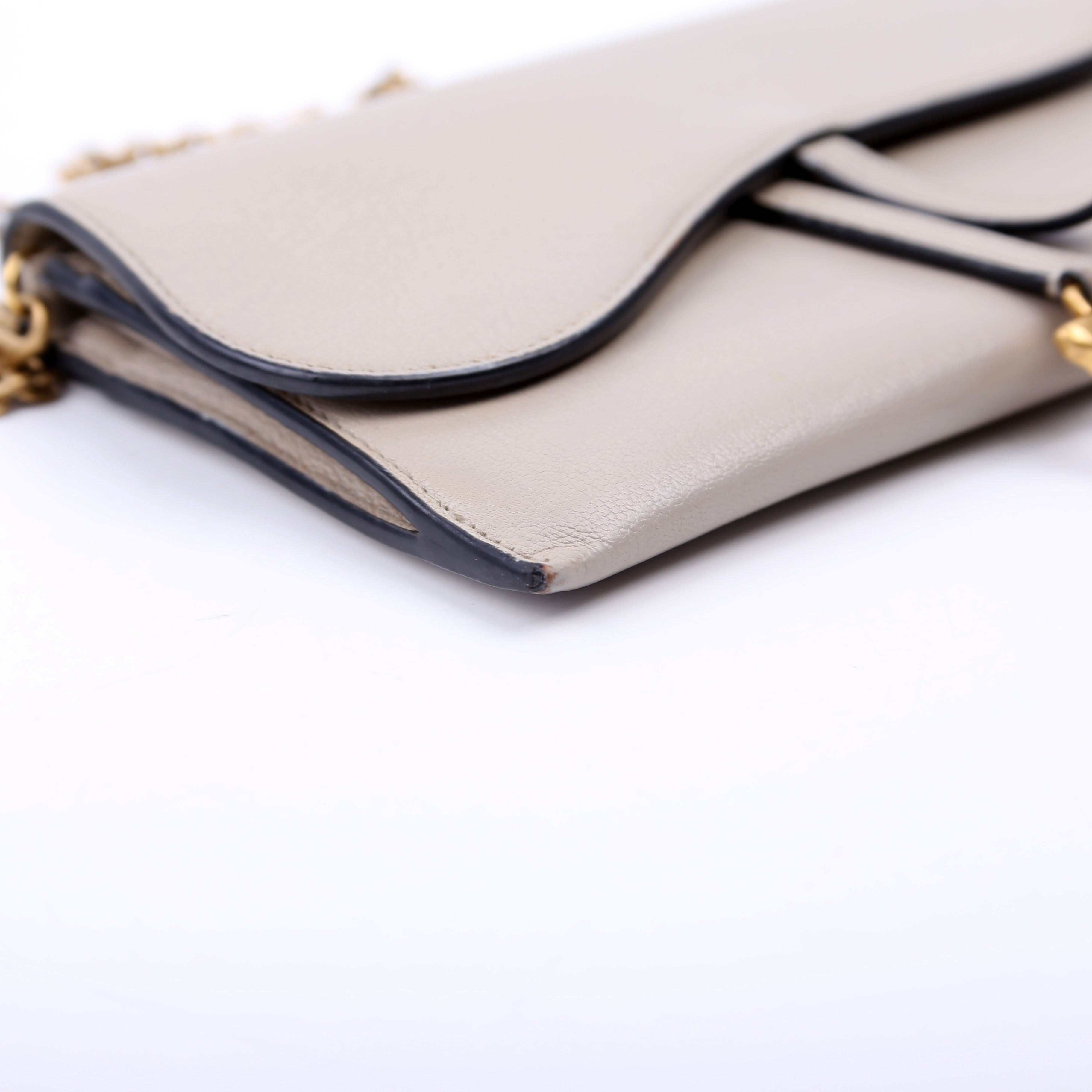 Dior Saddle Pouch With Chain Small Calfskin Gray