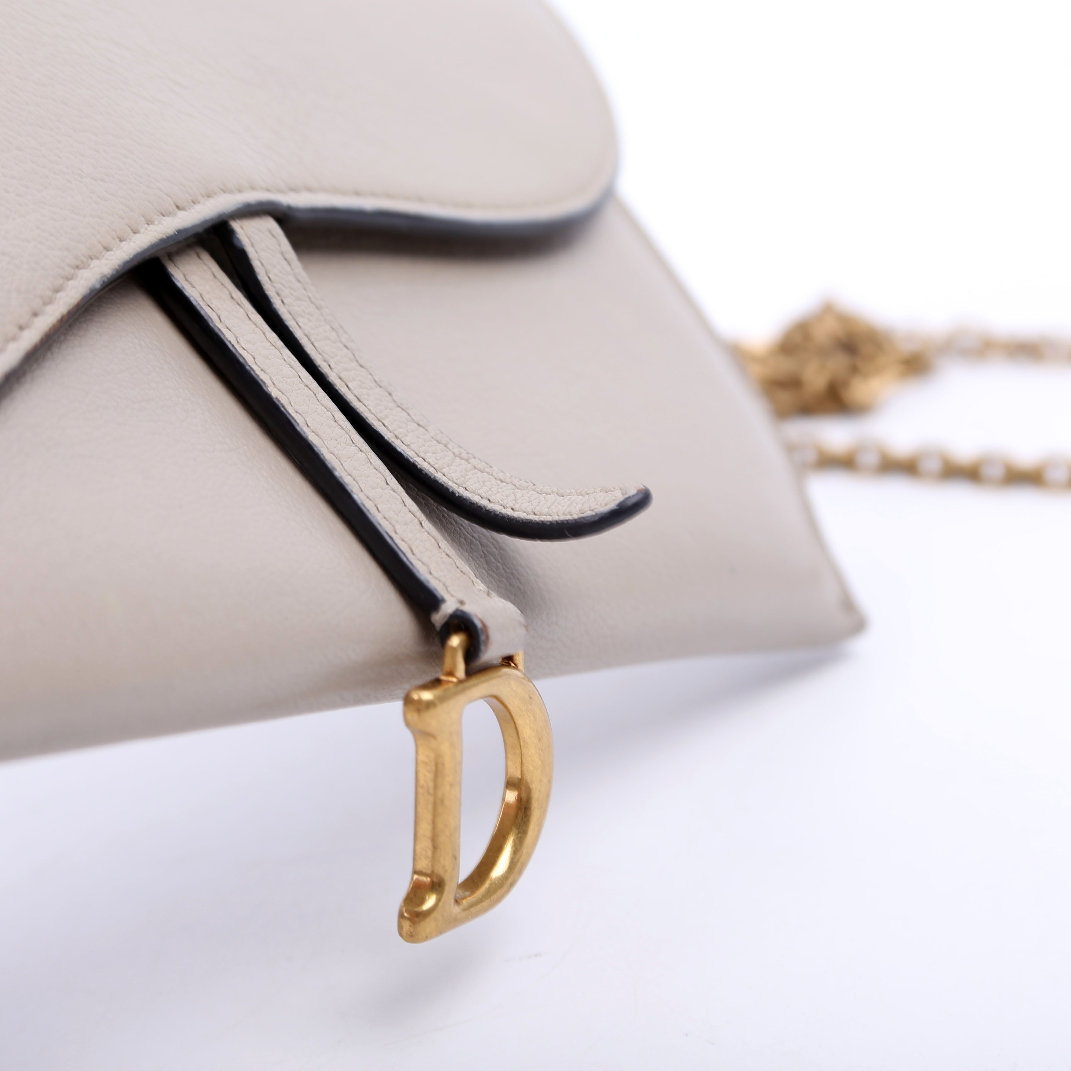 Dior Saddle Pouch With Chain Small Calfskin Gray