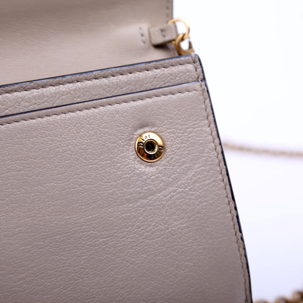 Dior Saddle Pouch With Chain Small Calfskin Gray