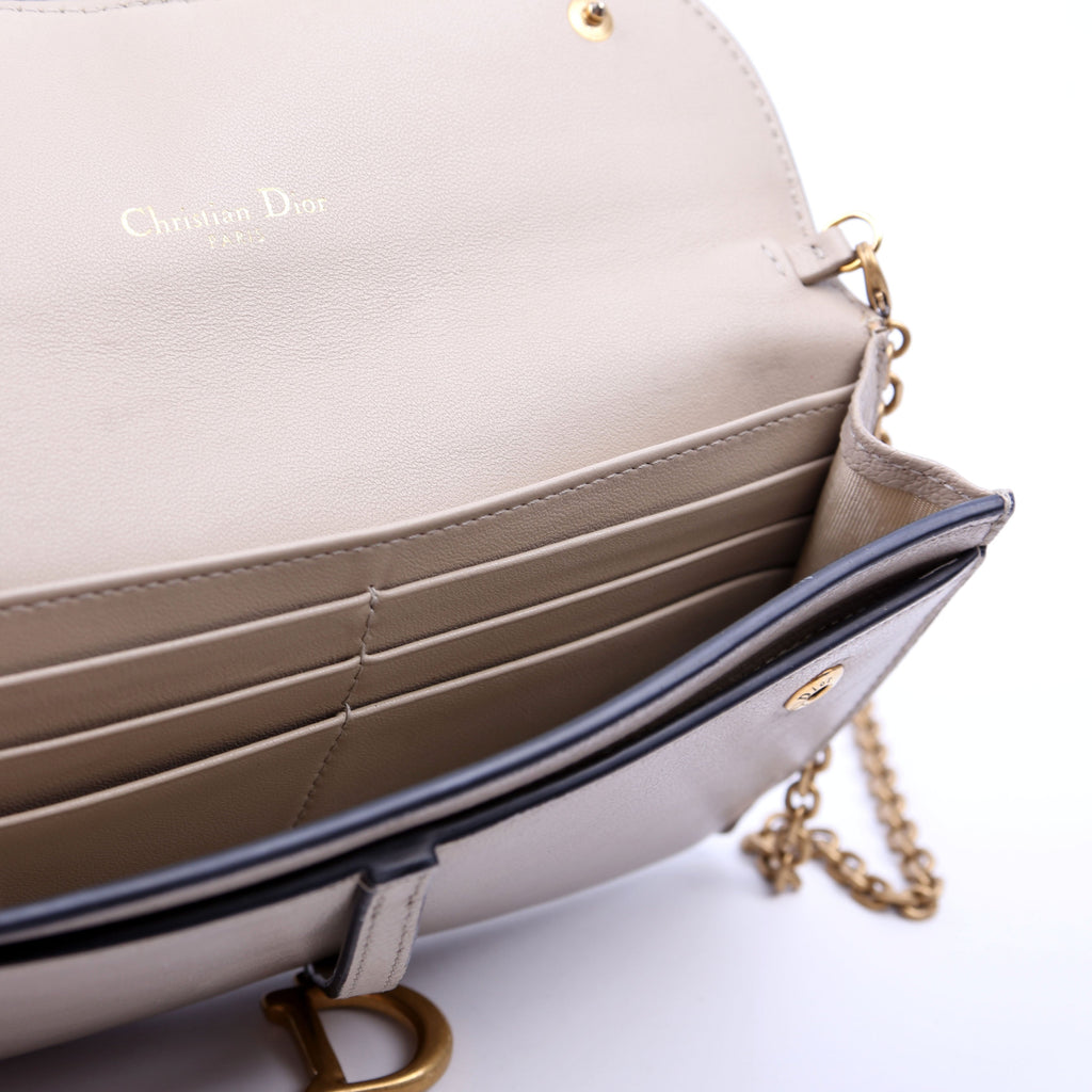 Dior Saddle Pouch With Chain Small Calfskin Gray