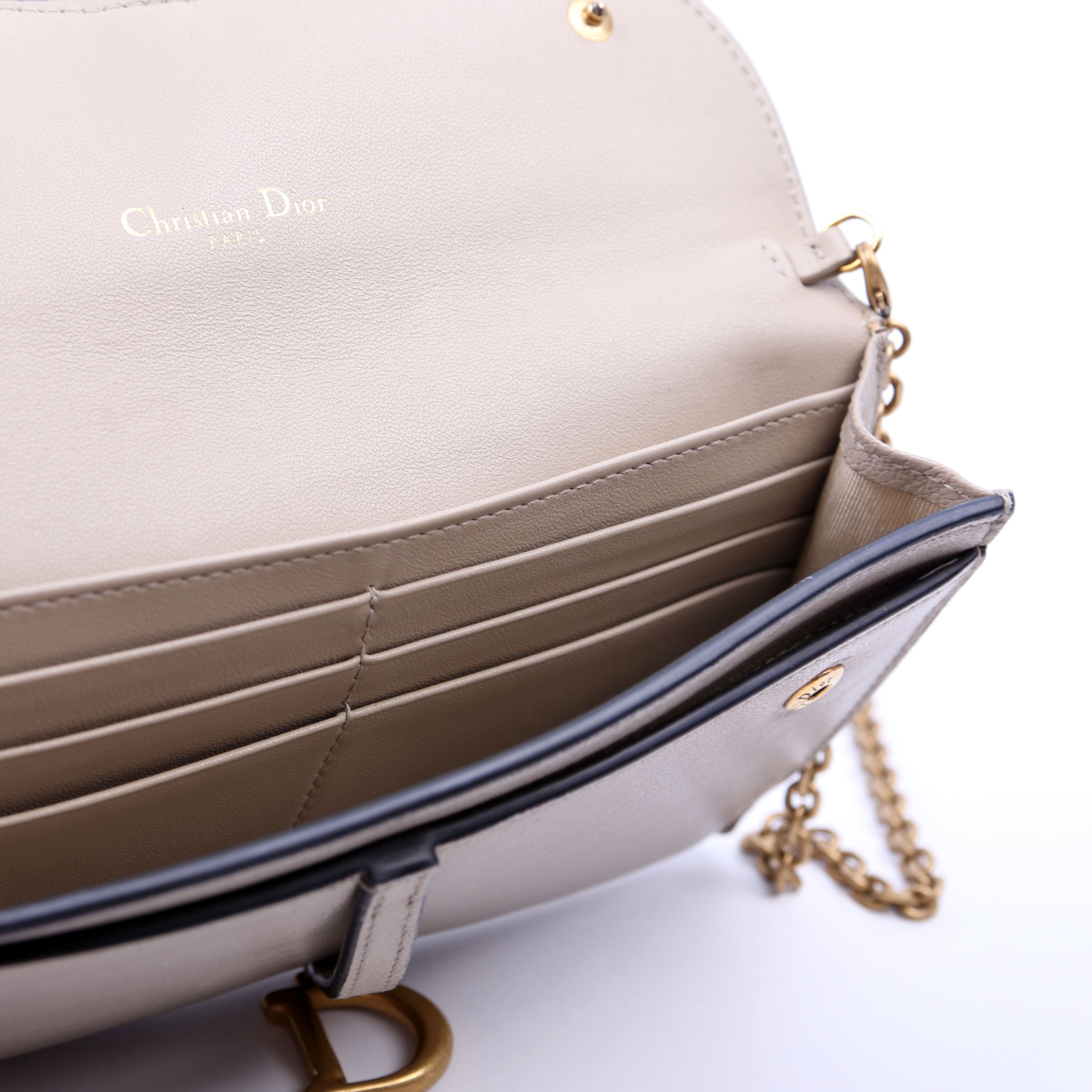 Dior Saddle Pouch With Chain Small Calfskin Gray