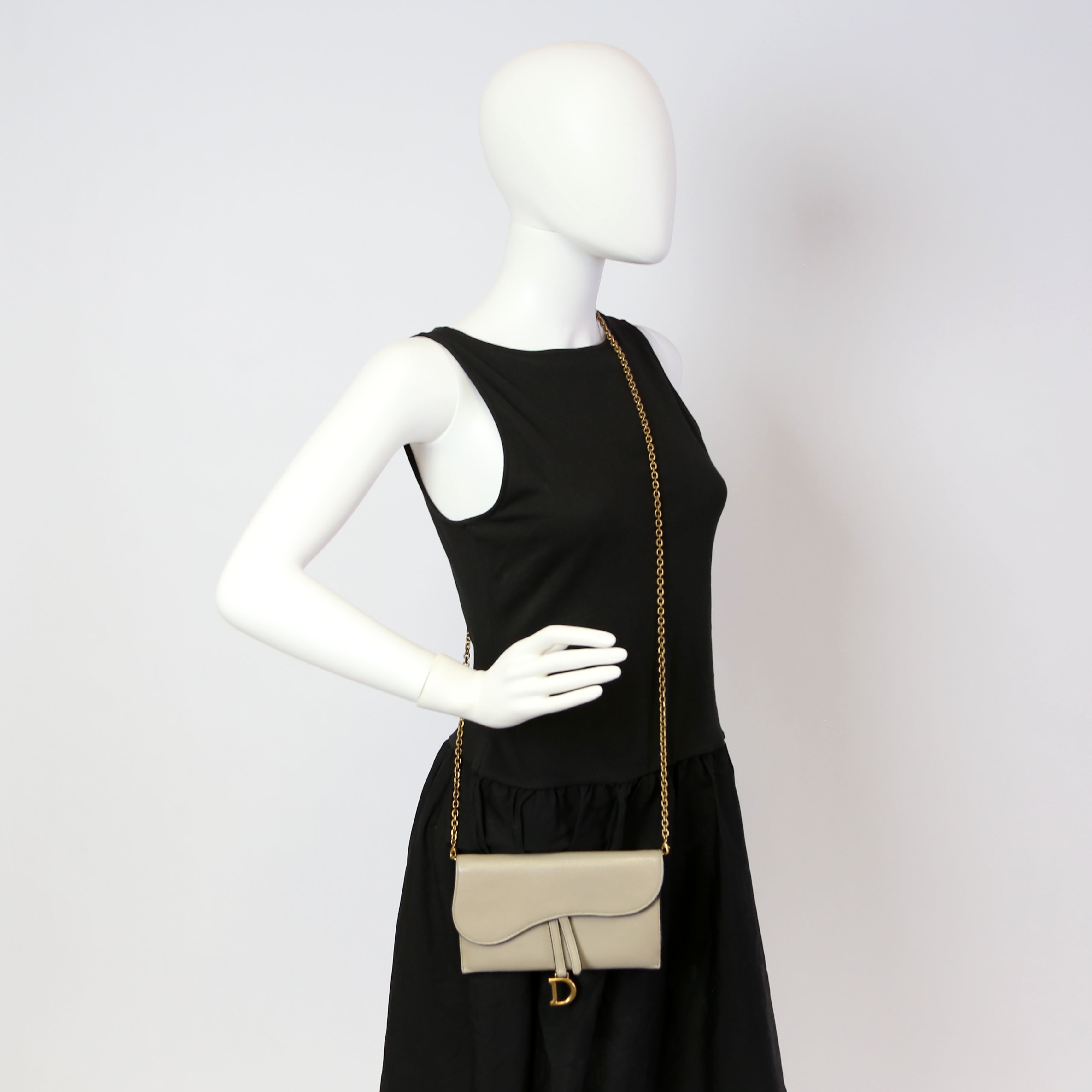 Dior Saddle Pouch With Chain Small Calfskin Gray