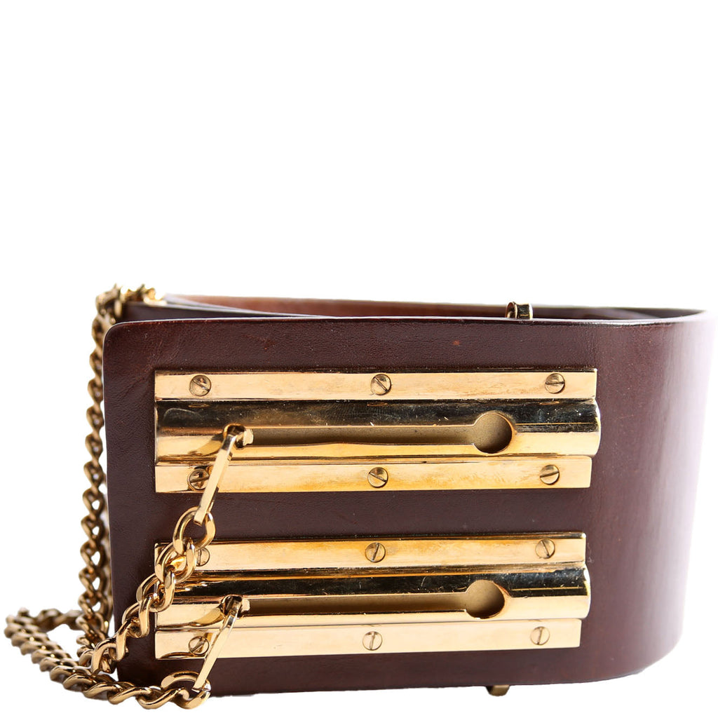 Double Sliding Lock Chain Wide Leather Belt Size 95/38 Brown/Gold