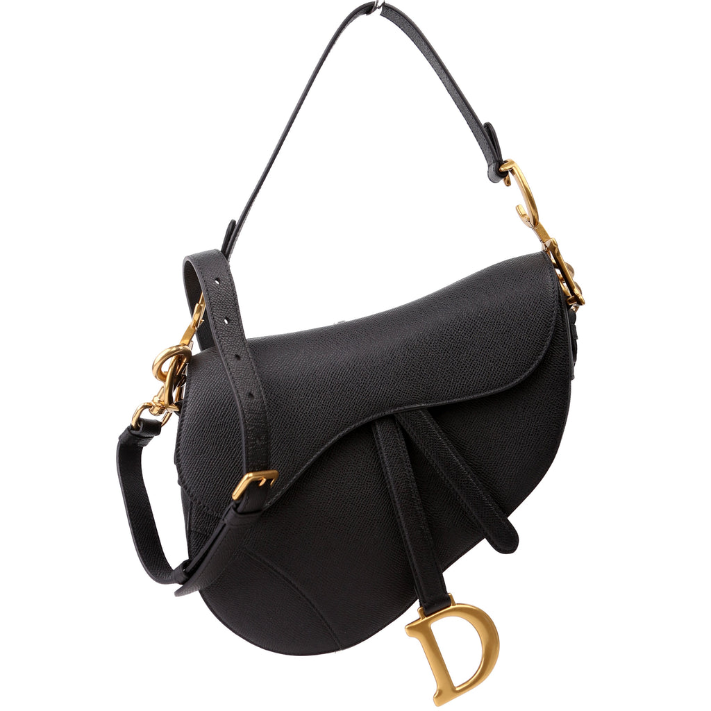 Saddle Bag with Strap Grained Leather Black