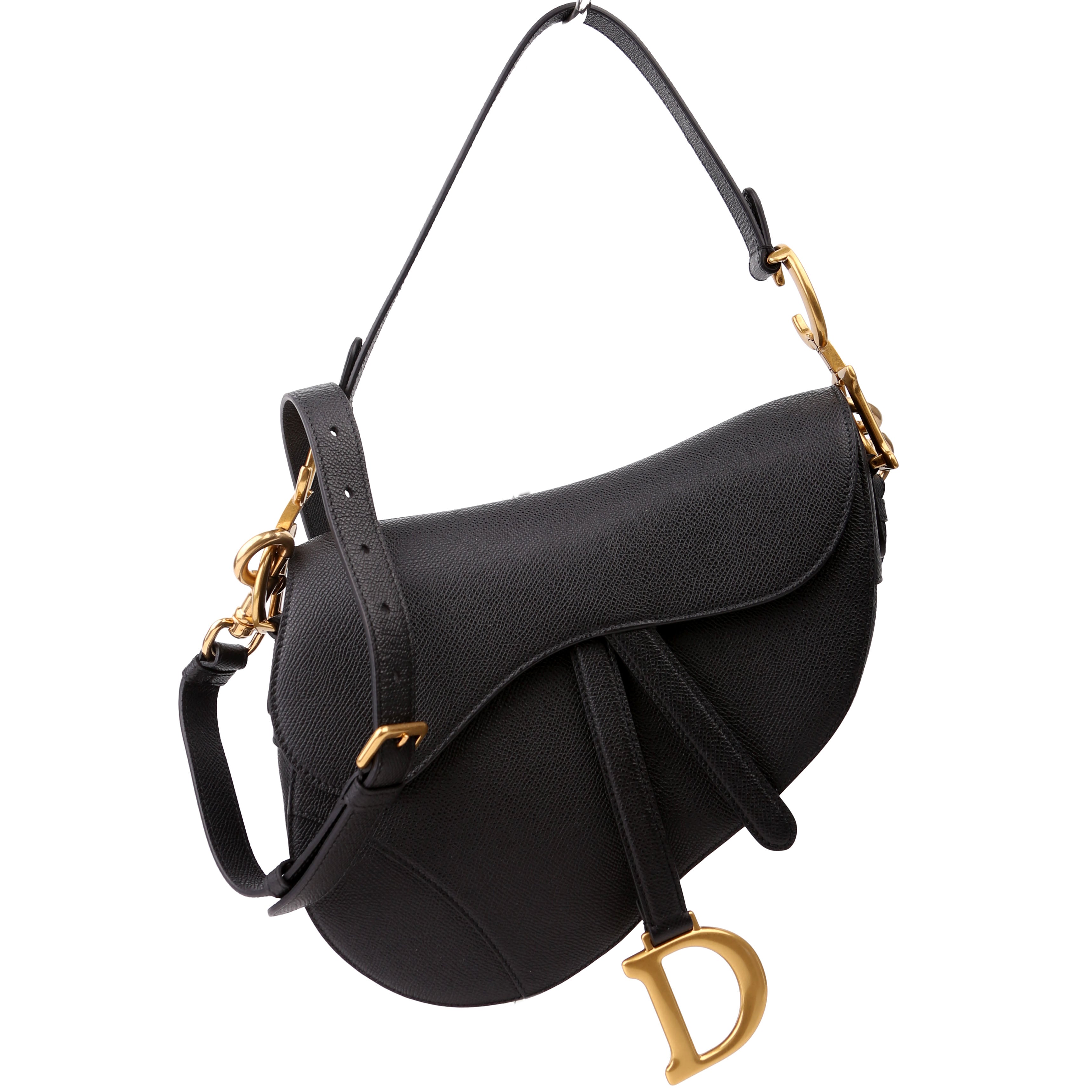 Saddle Bag with Strap Grained Leather Black