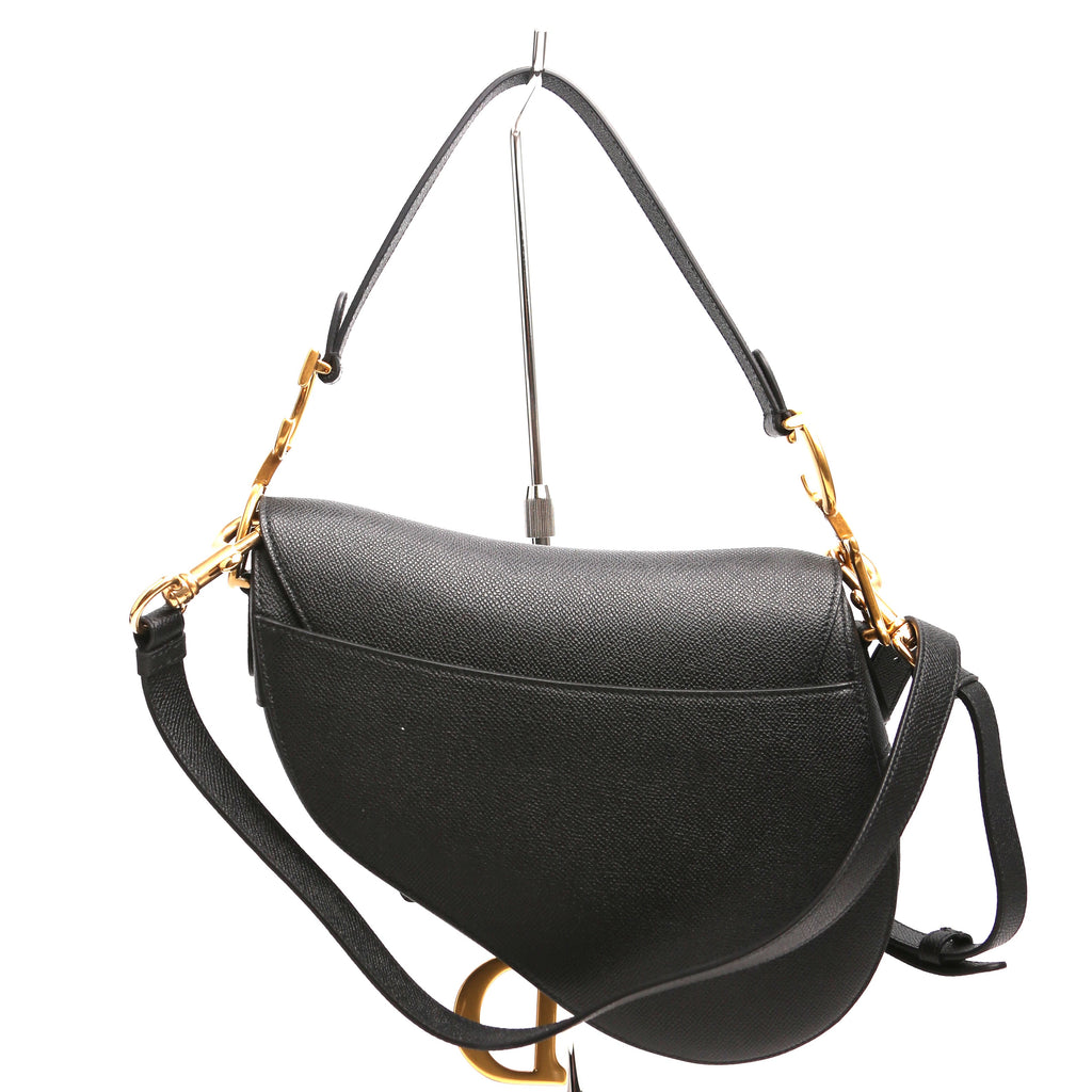 Saddle Bag with Strap Grained Leather Black