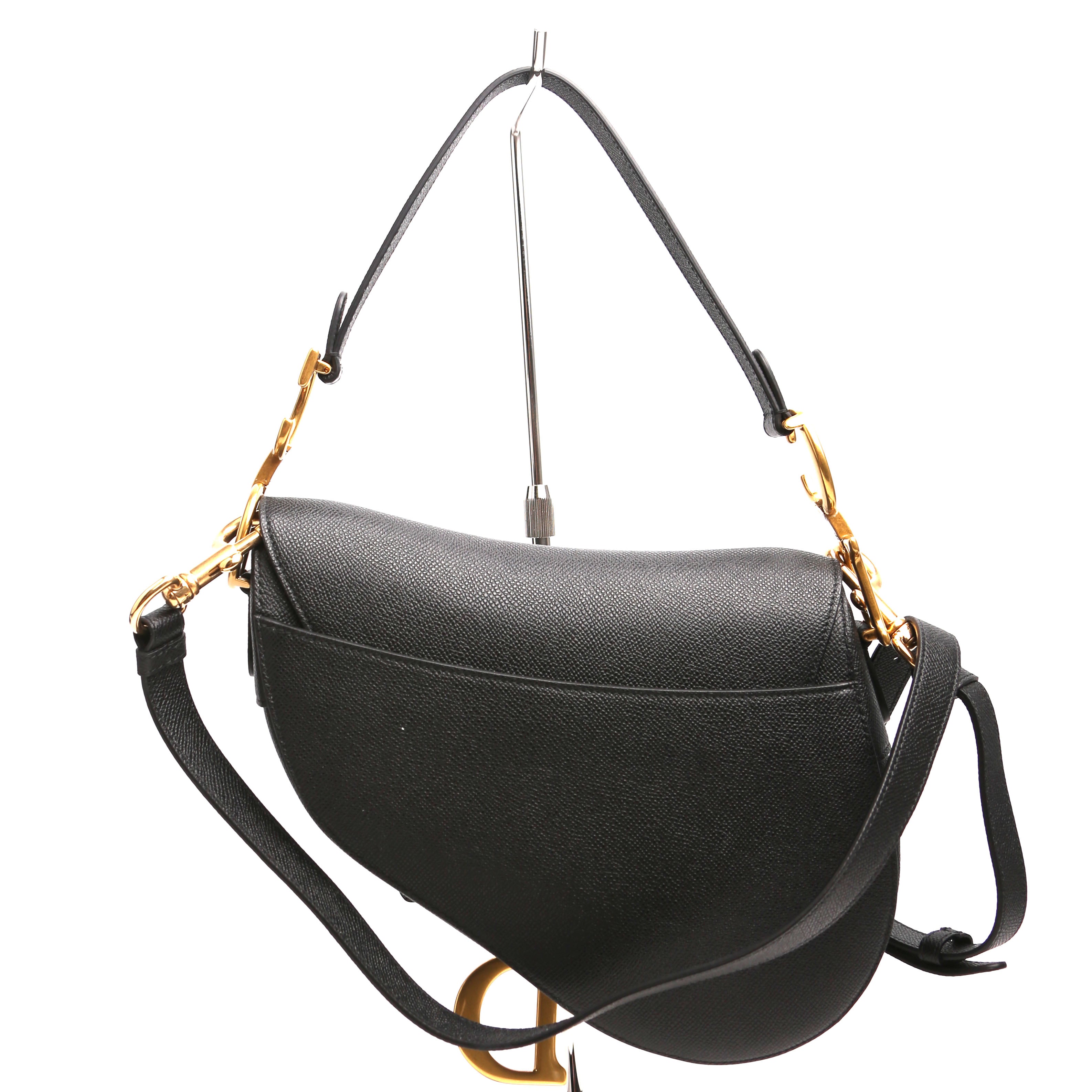 Saddle Bag with Strap Grained Leather Black