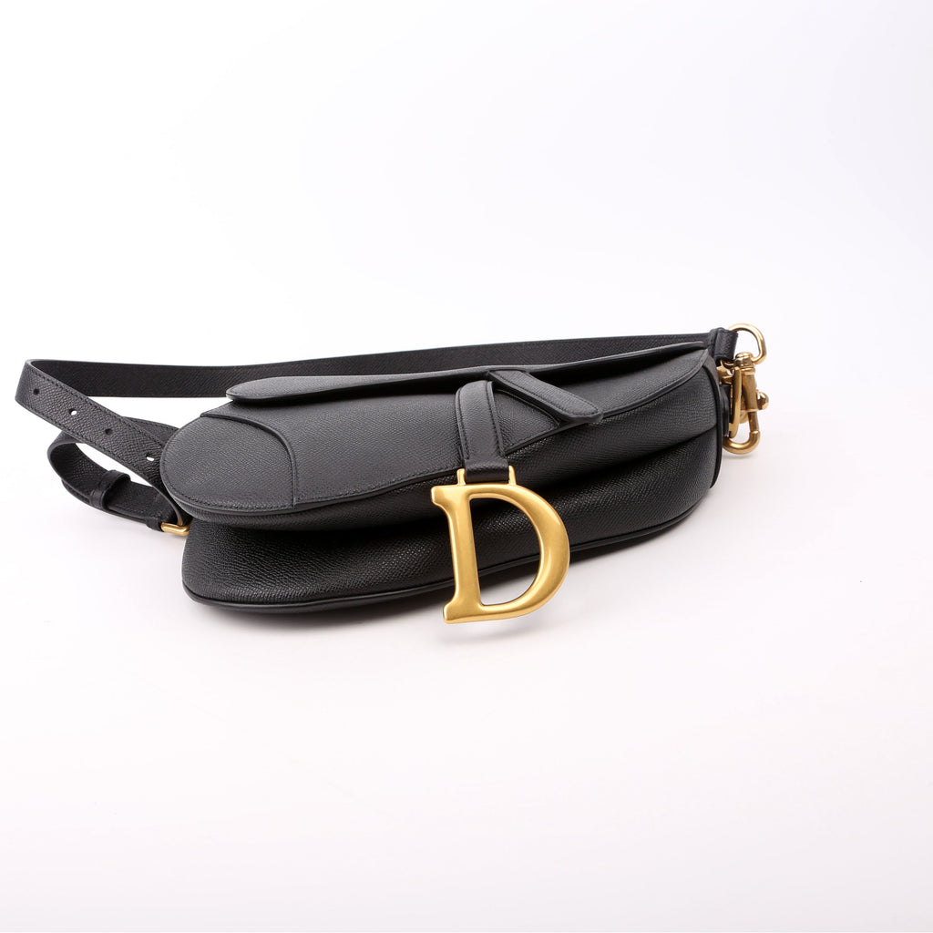Saddle Bag with Strap Grained Leather Black