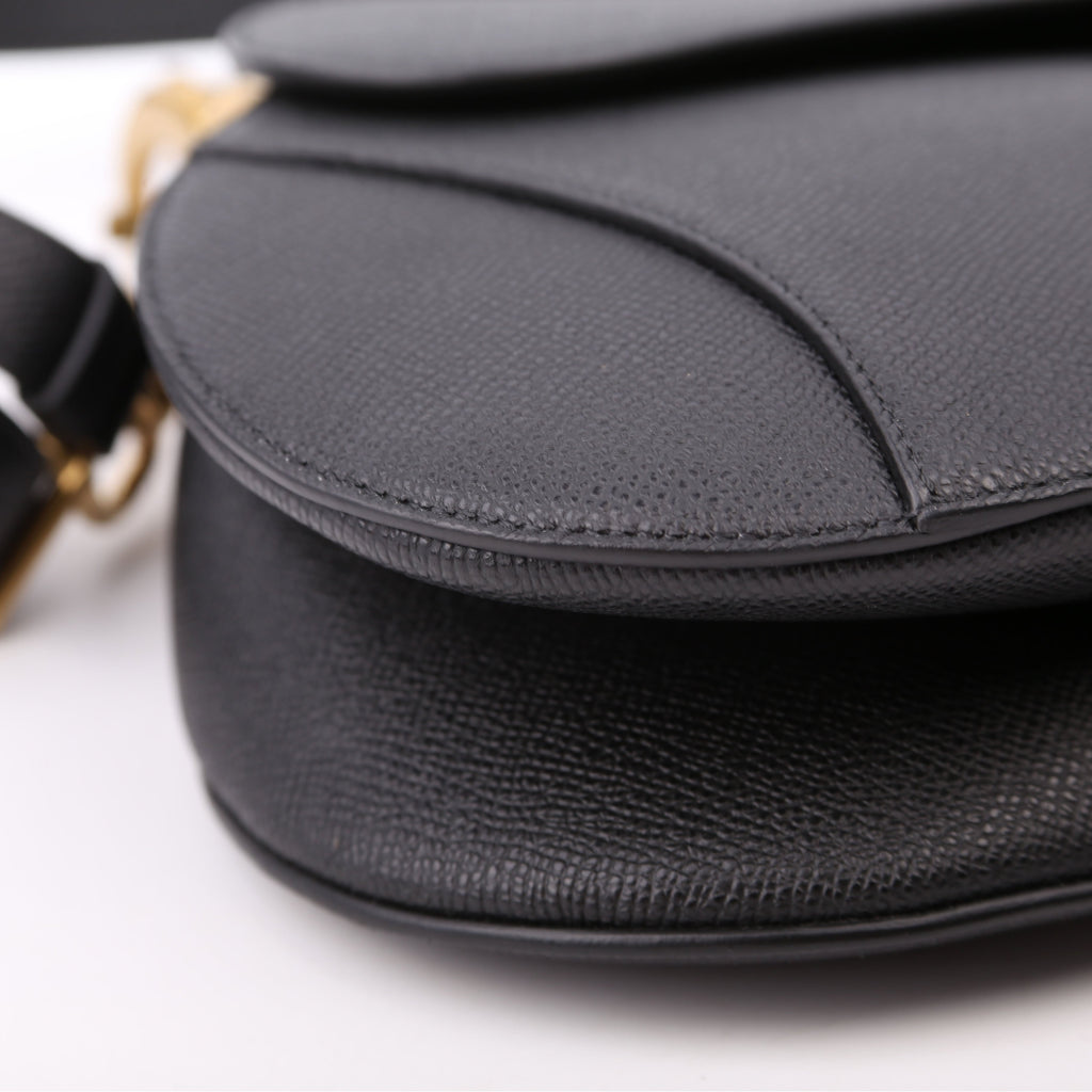 Saddle Bag with Strap Grained Leather Black