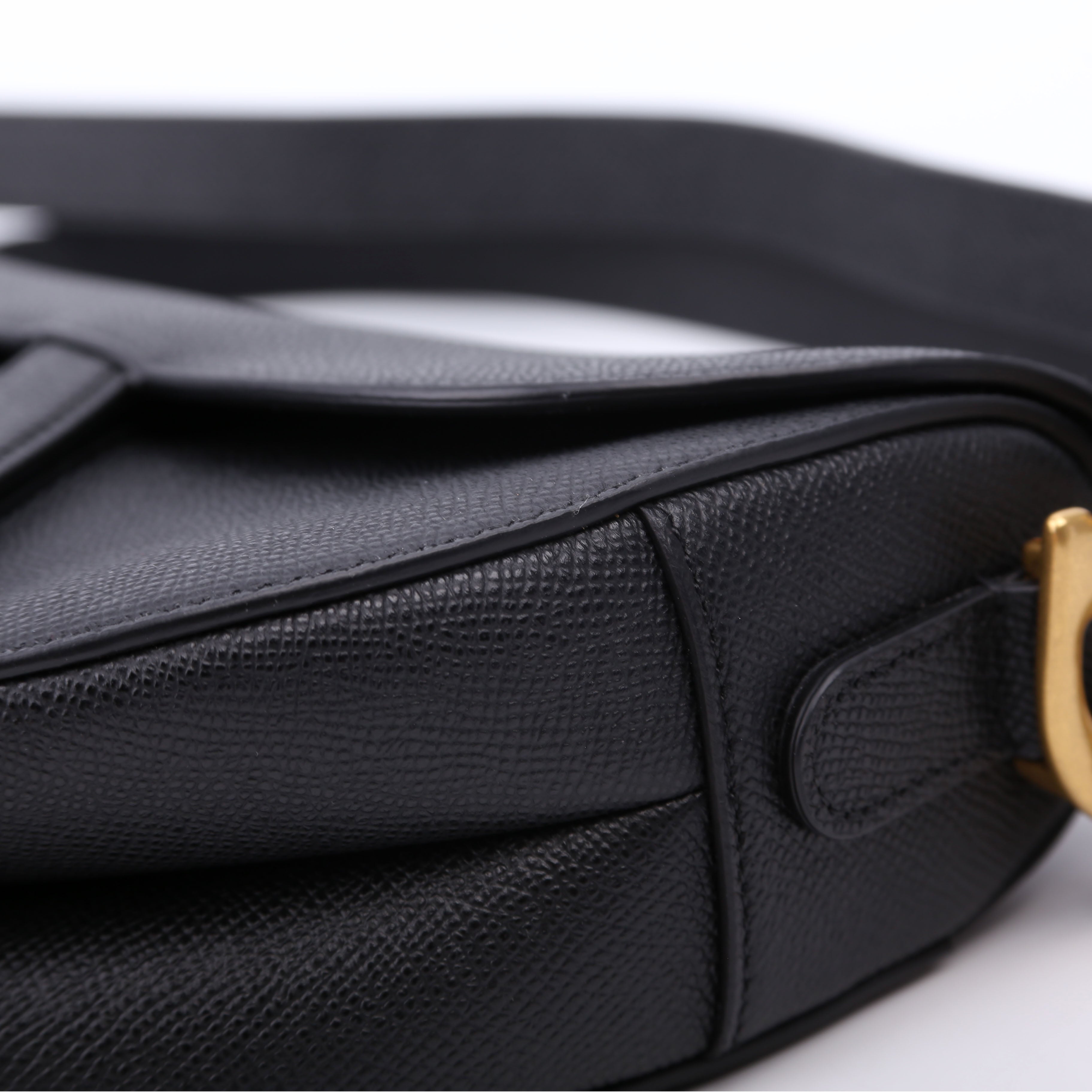 Saddle Bag with Strap Grained Leather Black