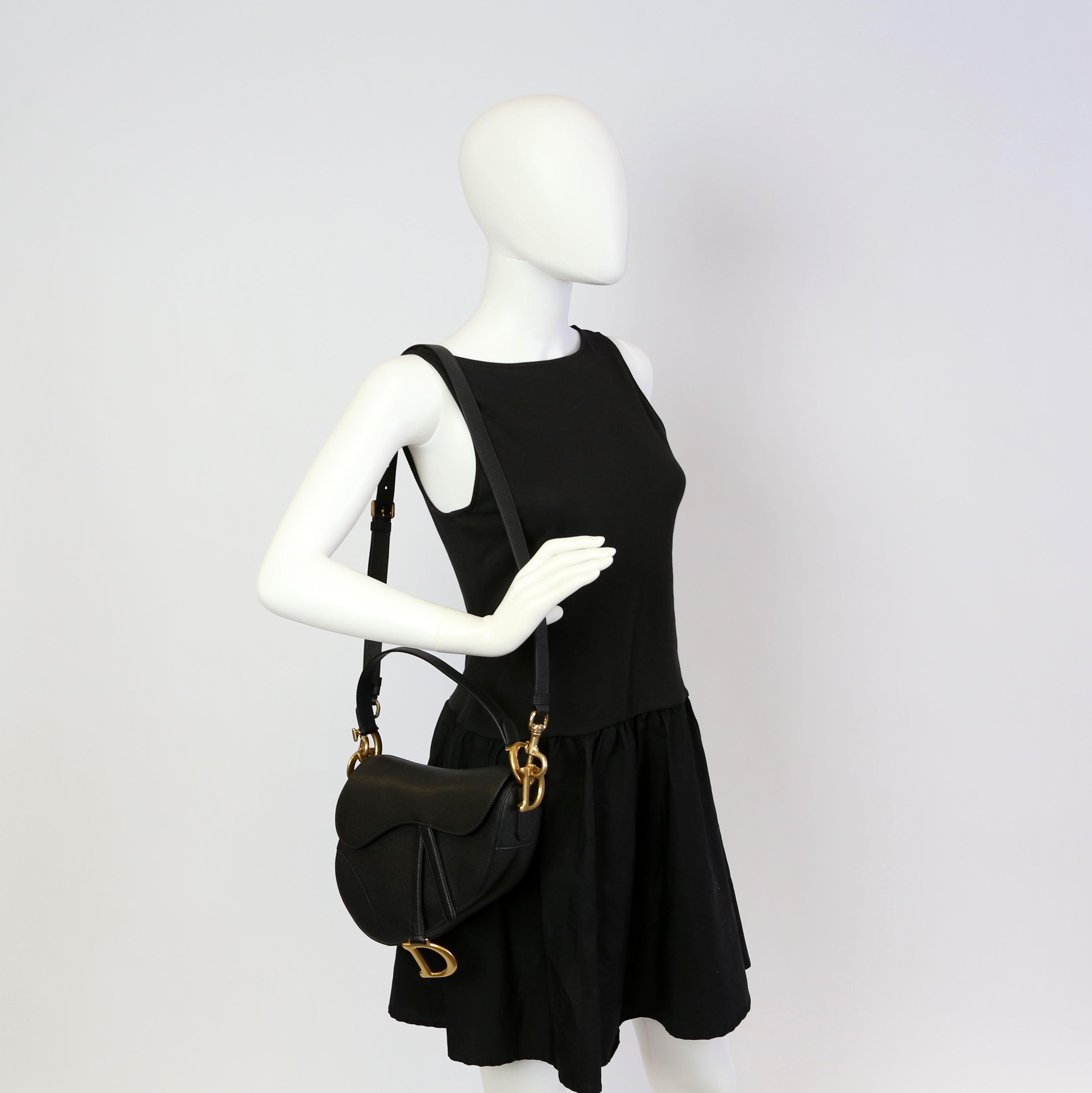 Saddle Bag with Strap Grained Leather Black