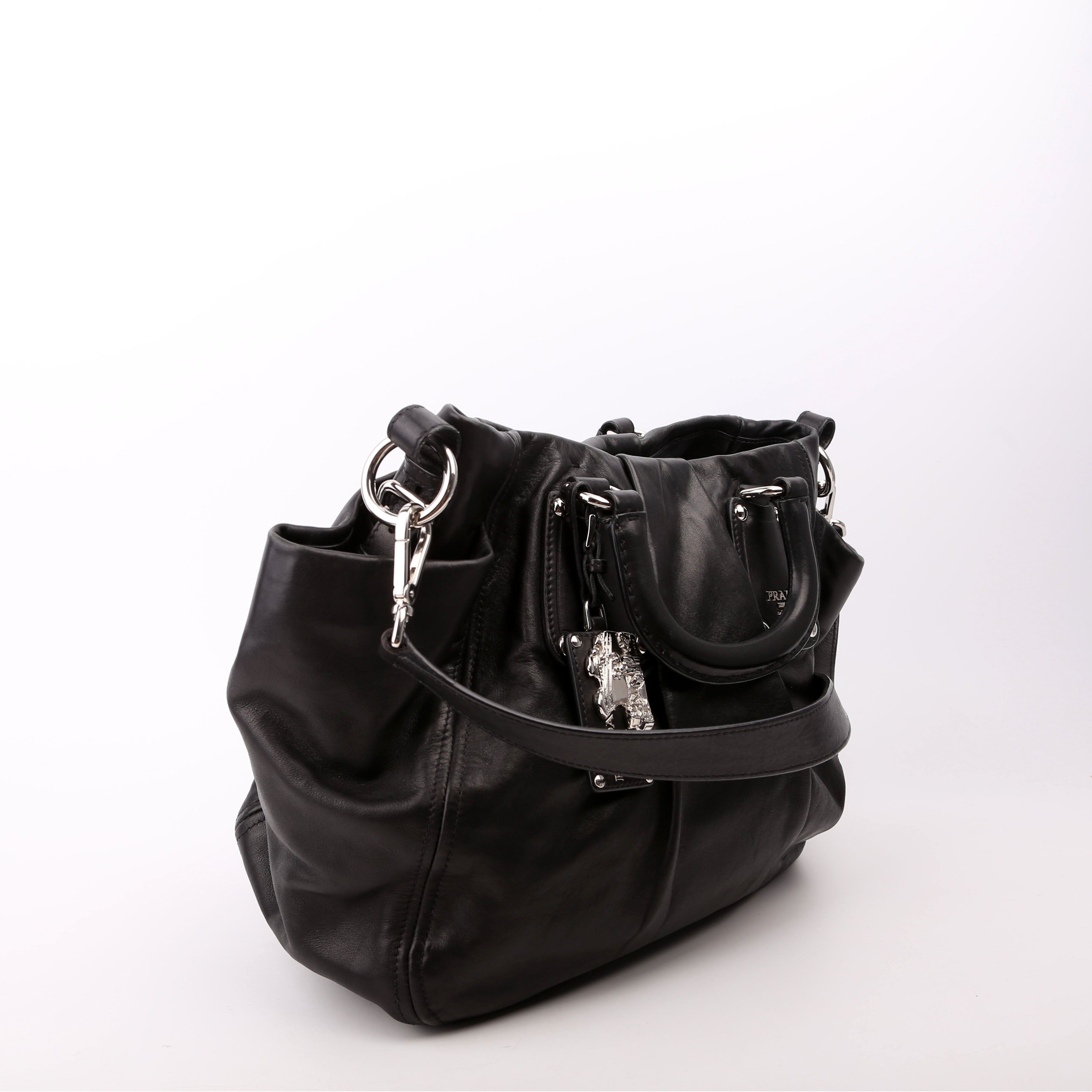 Pleated Soft Calfskin Satchel Black