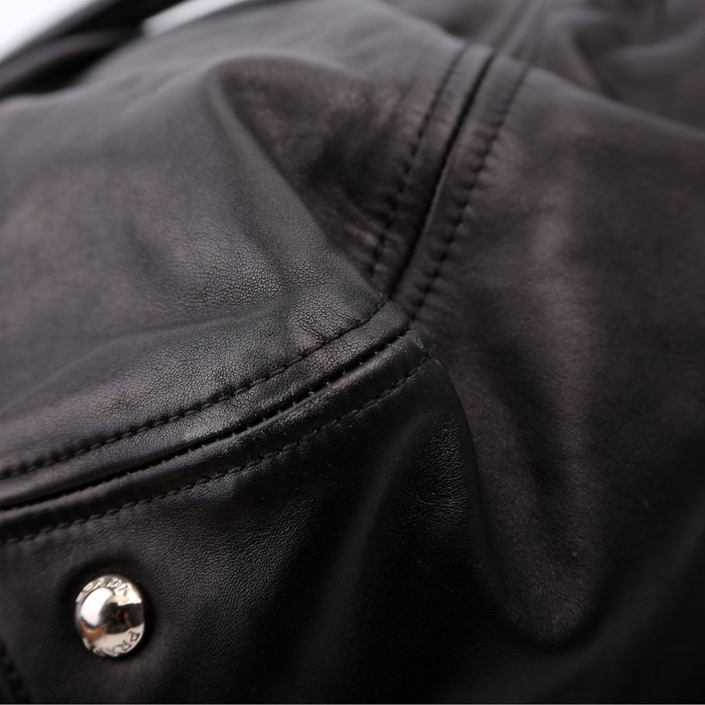 Pleated Soft Calfskin Satchel Black