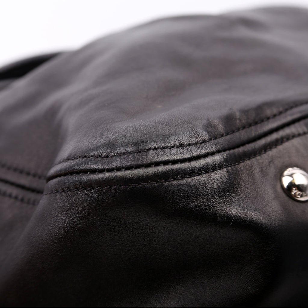 Pleated Soft Calfskin Satchel Black