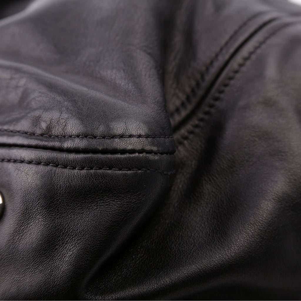 Pleated Soft Calfskin Satchel Black