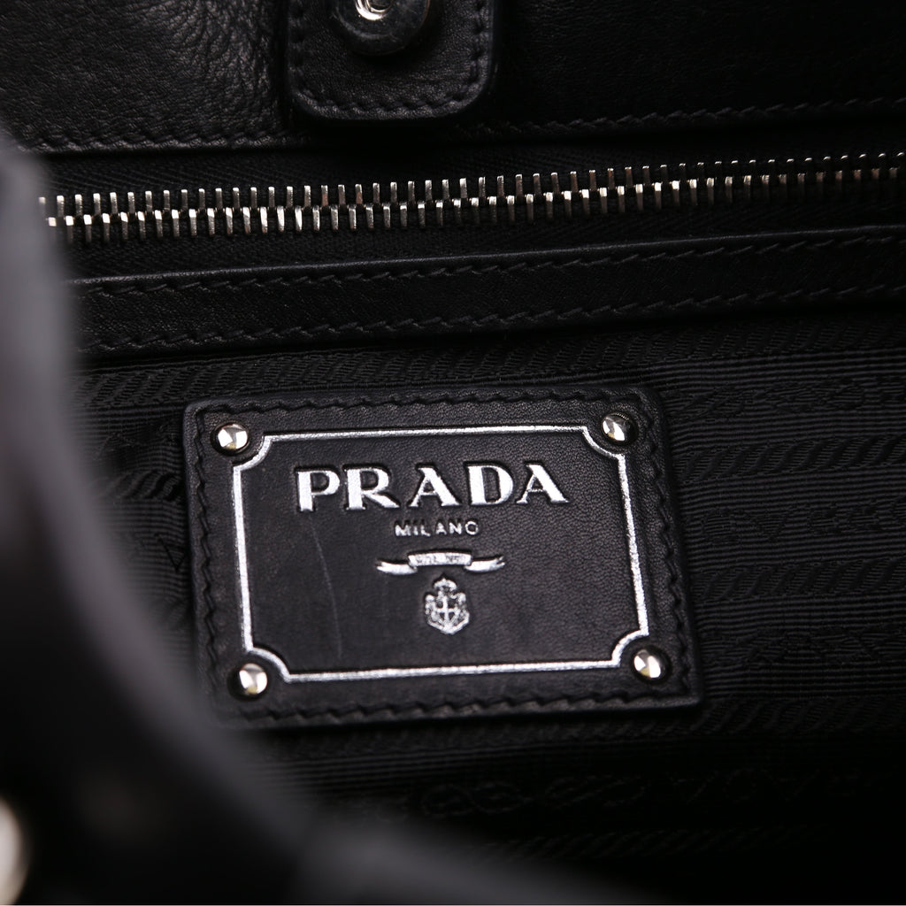 Pleated Soft Calfskin Satchel Black
