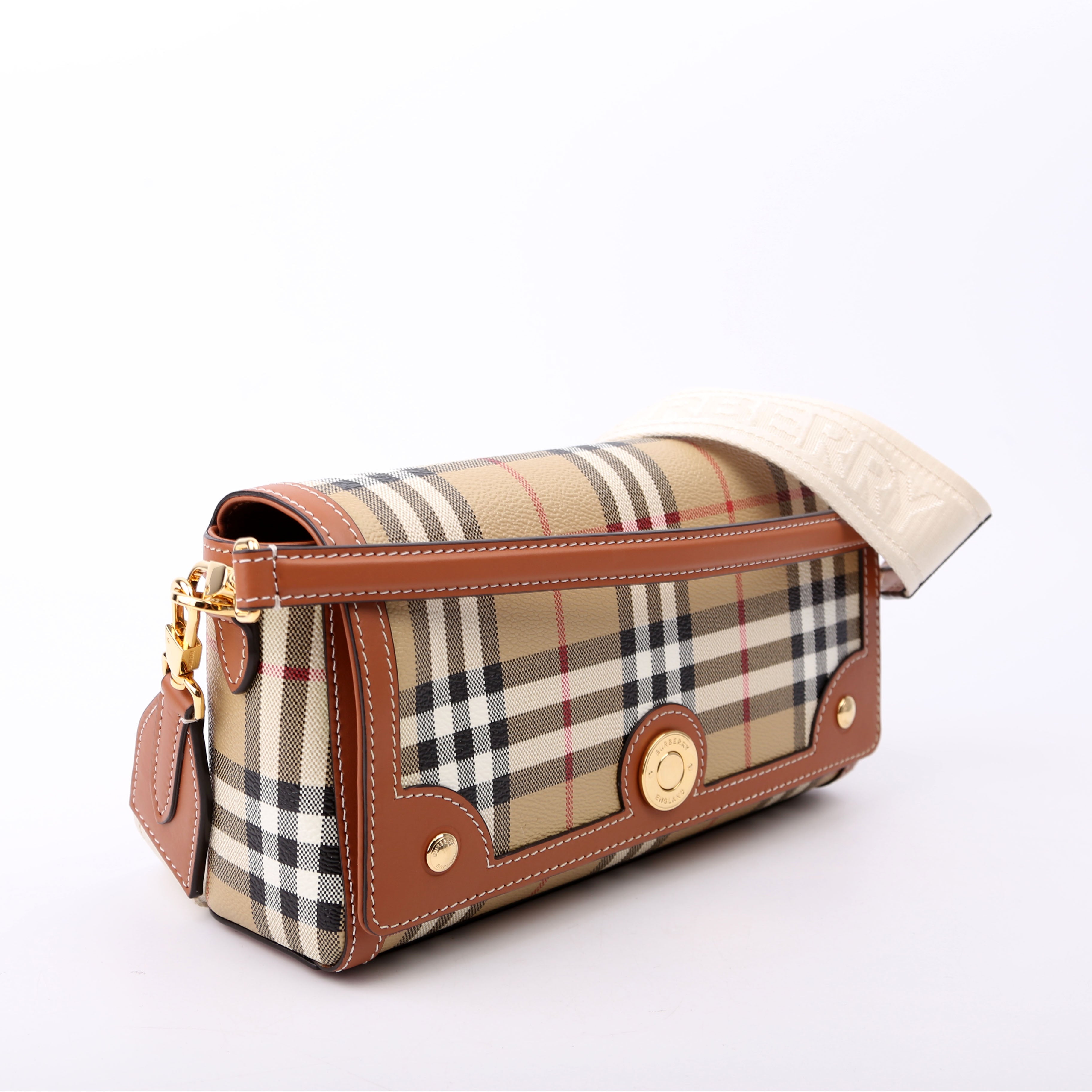 Note Top Handle Crossbody Check Coated Canvas Brown