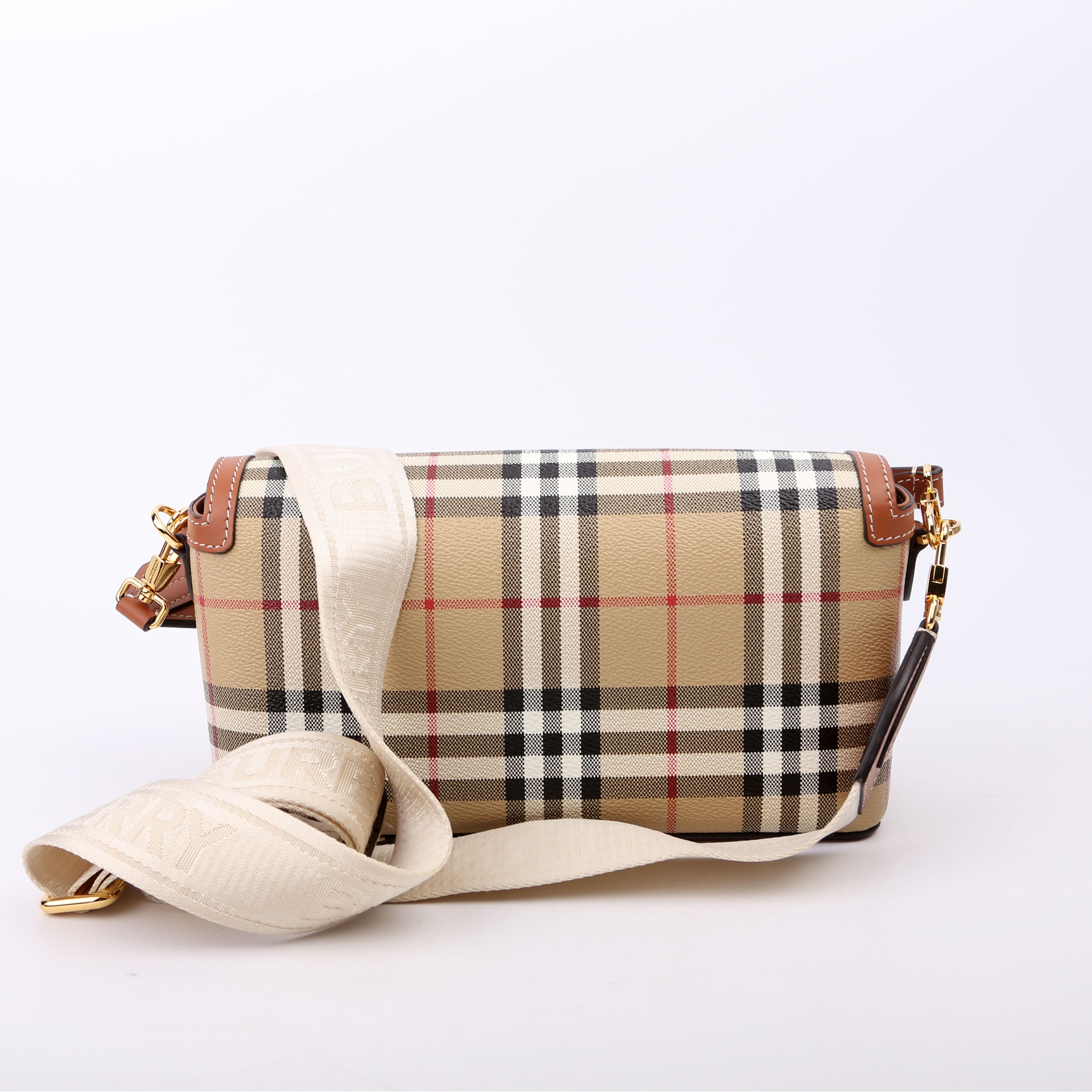 Note Top Handle Crossbody Check Coated Canvas Brown
