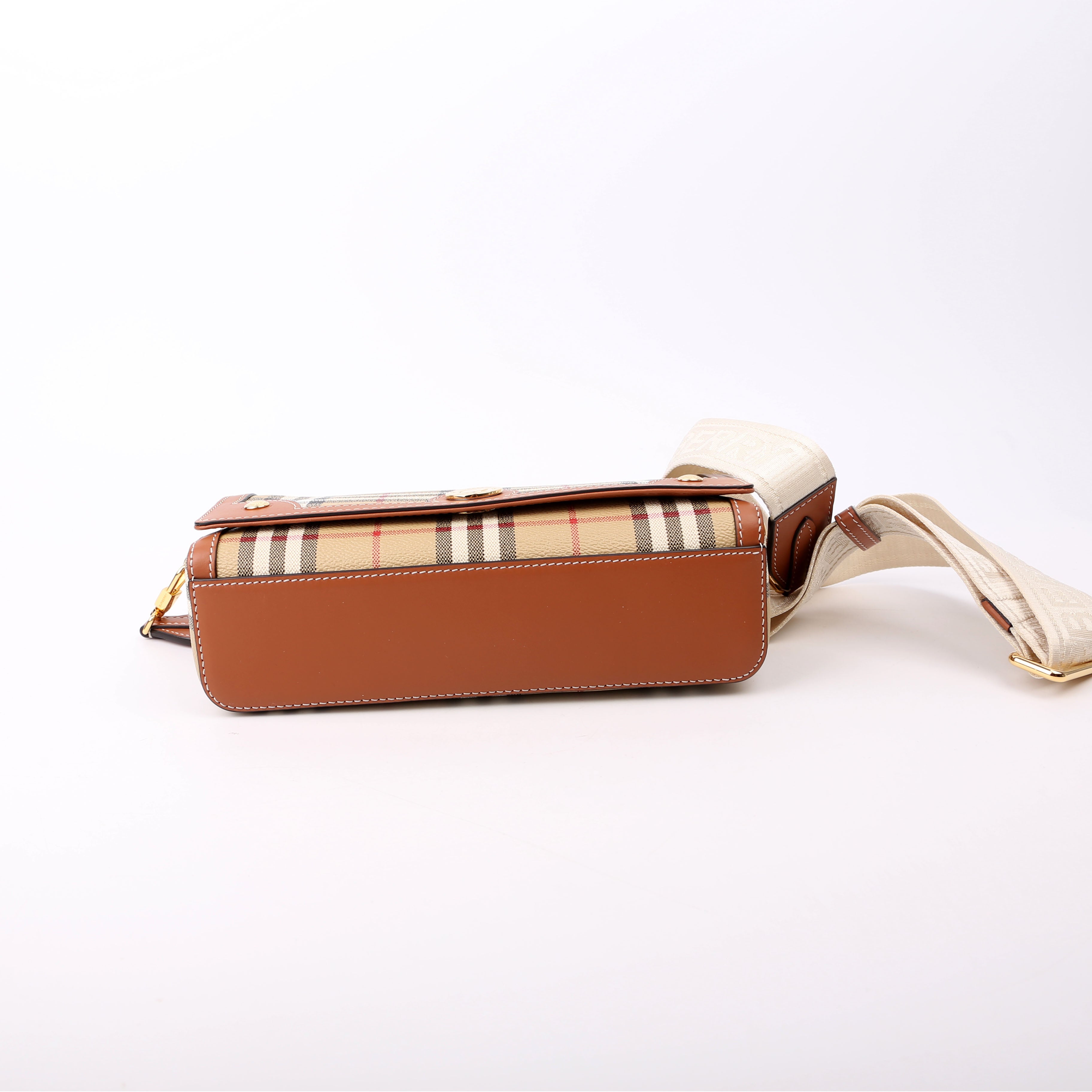 Note Top Handle Crossbody Check Coated Canvas Brown