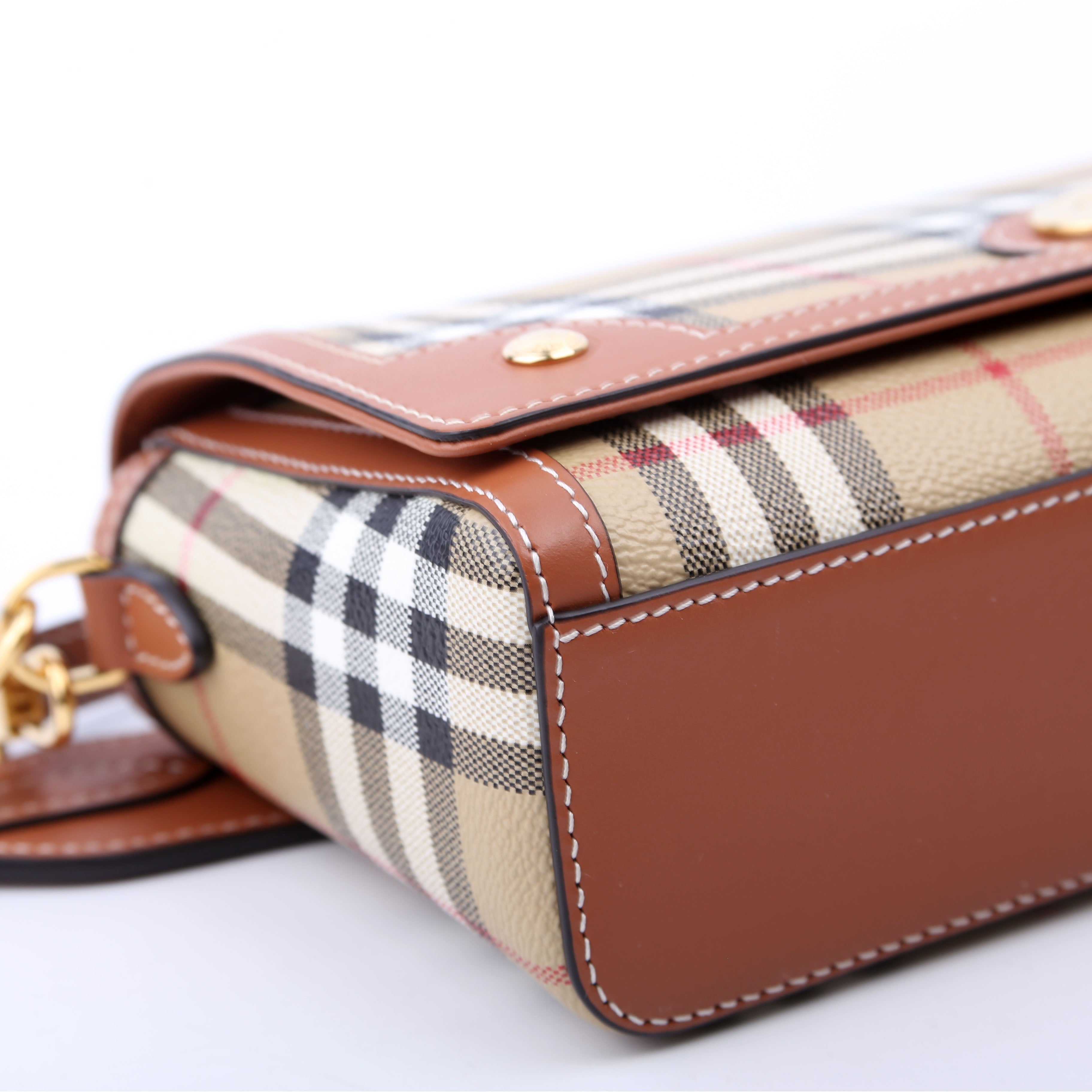 Note Top Handle Crossbody Check Coated Canvas Brown