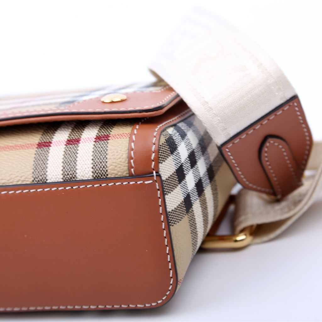 Note Top Handle Crossbody Check Coated Canvas Brown